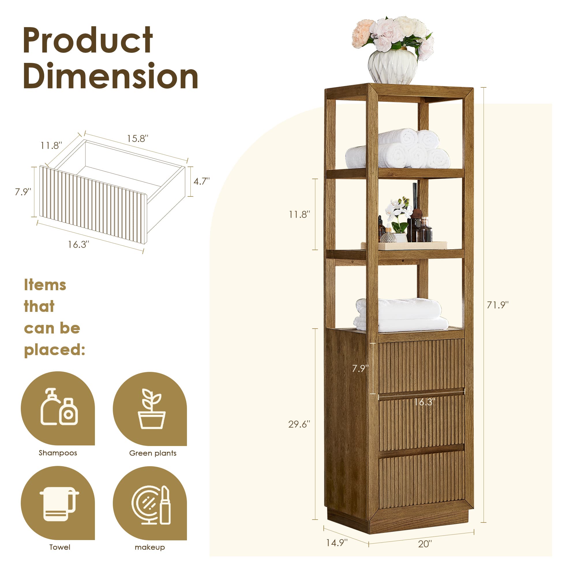 Altair Navan 20" Freestanding Linen Cabinet in Weathered Brown - photo 11 of 13