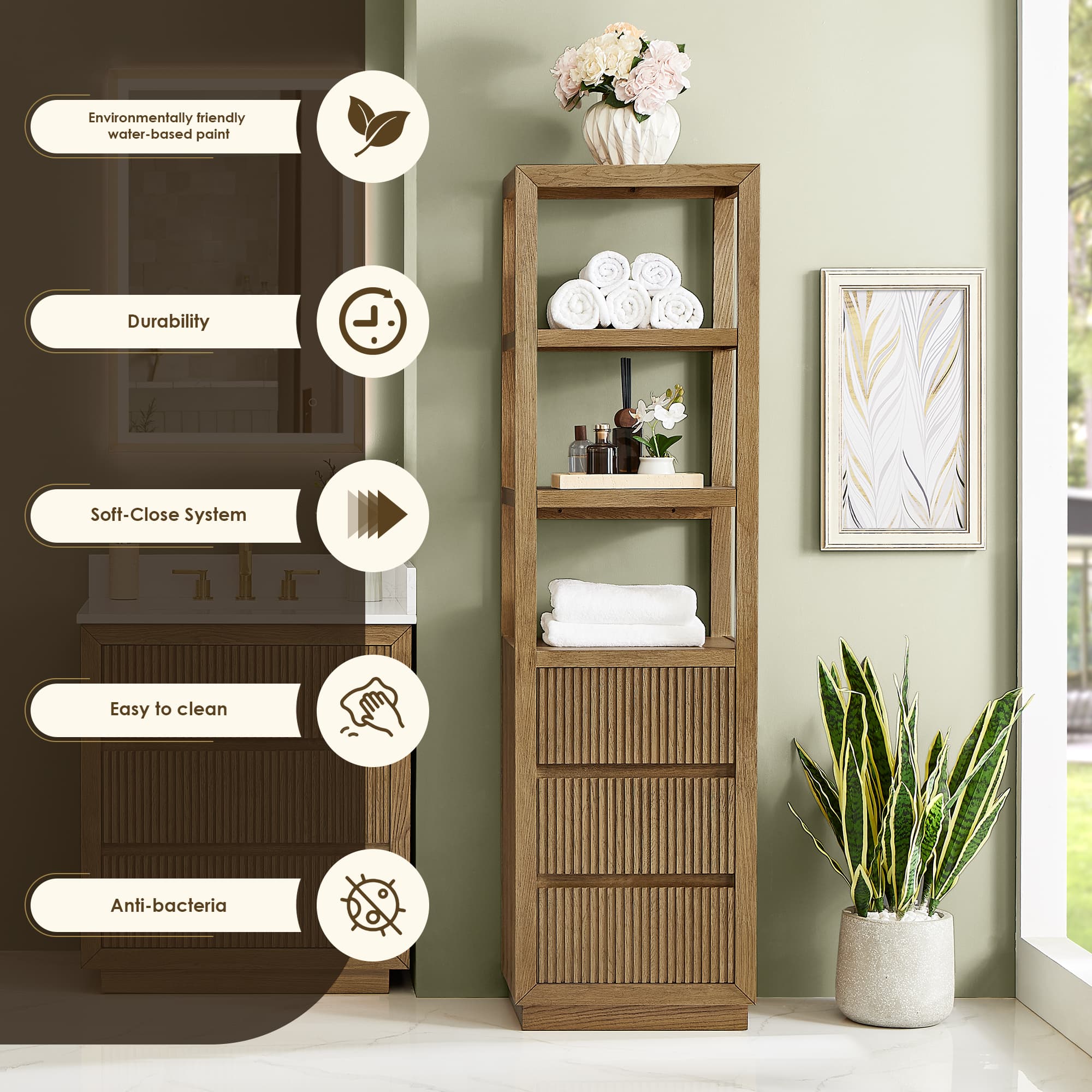 Altair Navan 20" Freestanding Linen Cabinet in Weathered Brown - photo 5 of 13
