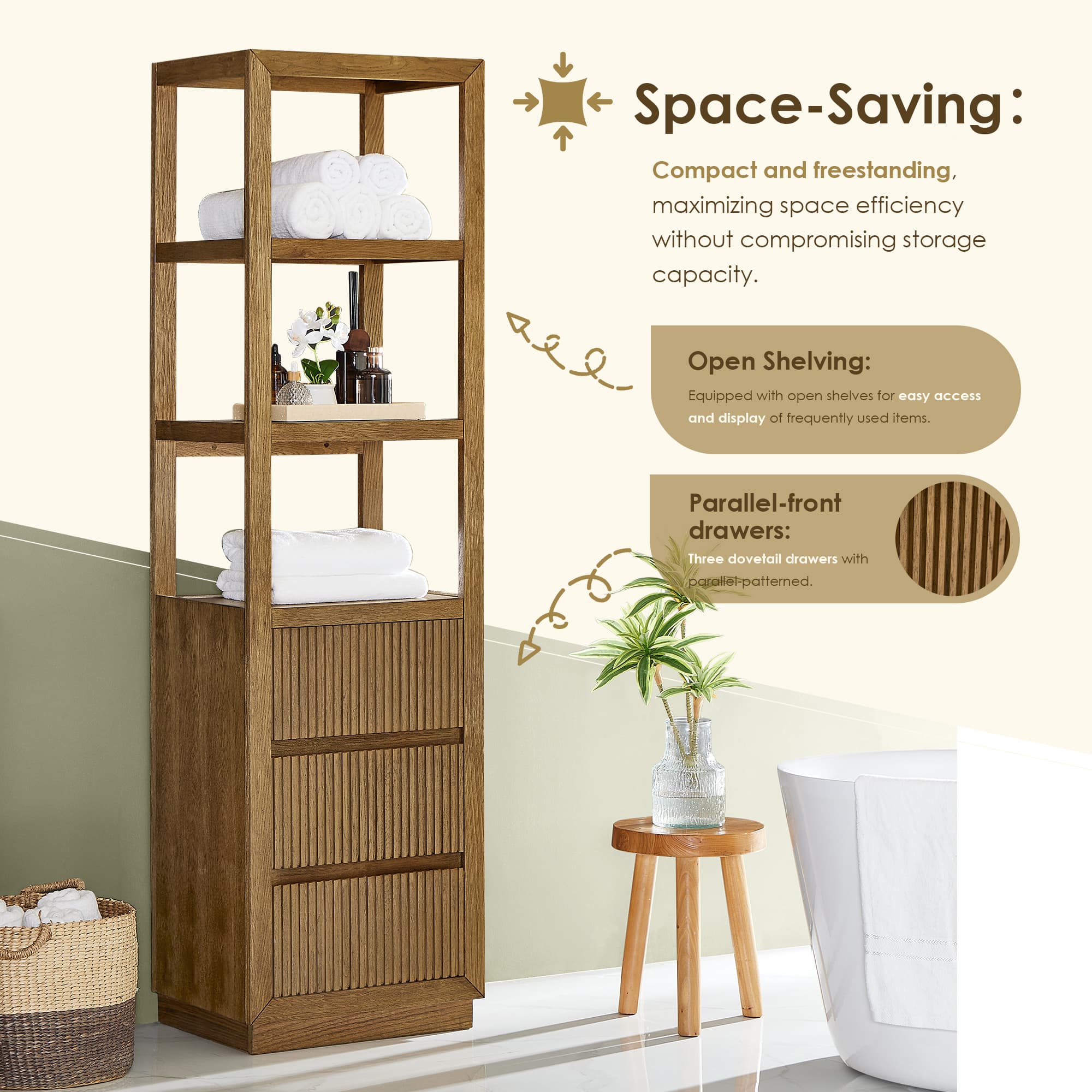 Altair Navan 20" Freestanding Linen Cabinet in Weathered Brown - photo 6 of 13