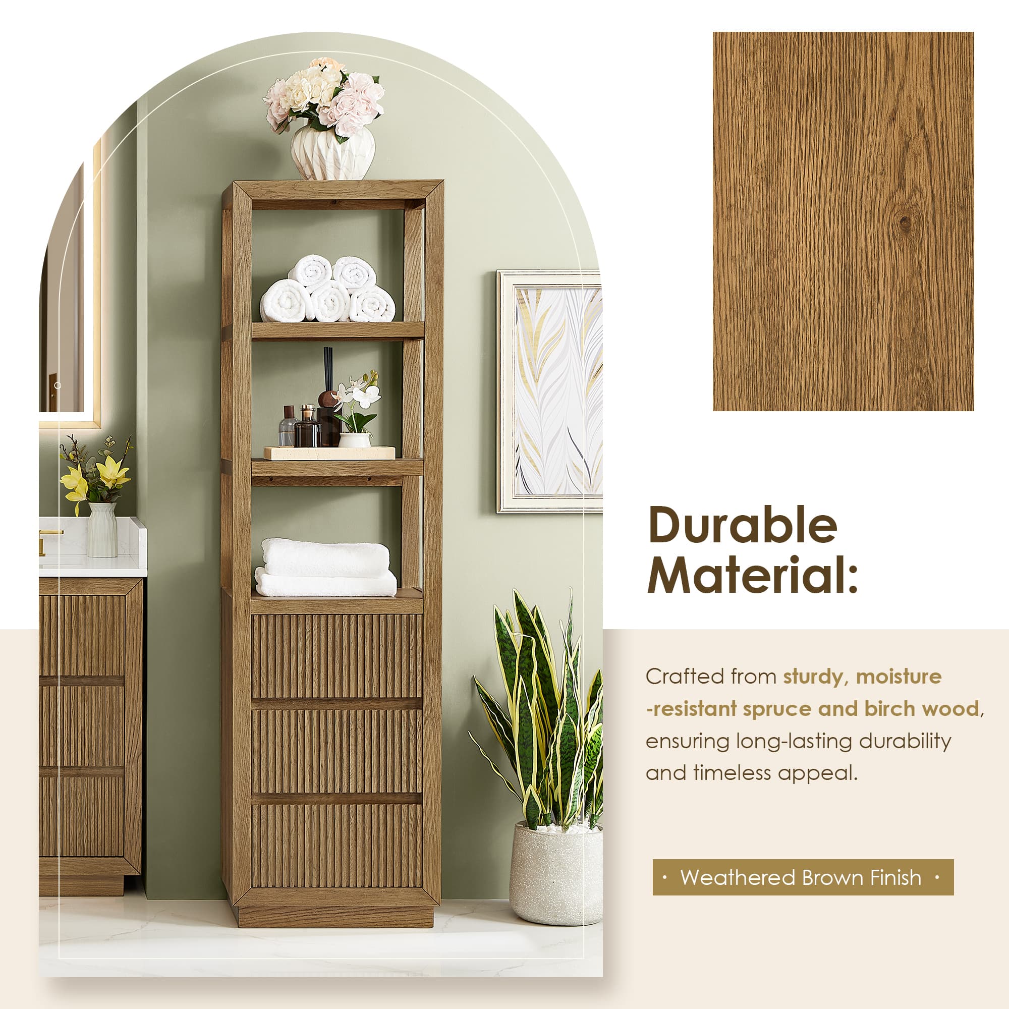 Altair Navan 20" Freestanding Linen Cabinet in Weathered Brown - photo 7 of 13