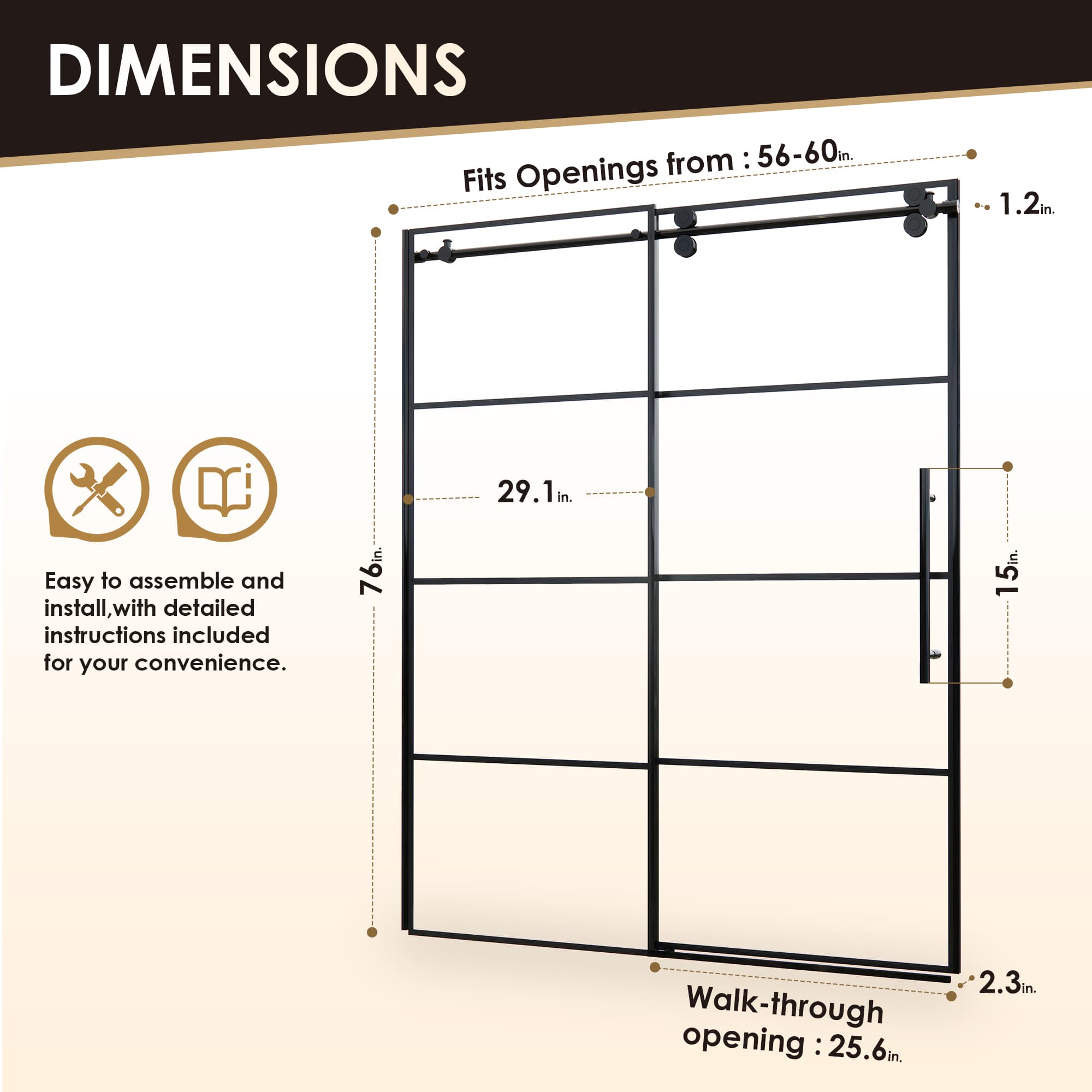 Altair Sankiz 60" W x 76" H Single Sliding Frameless Shower Door - photo 15 of 15