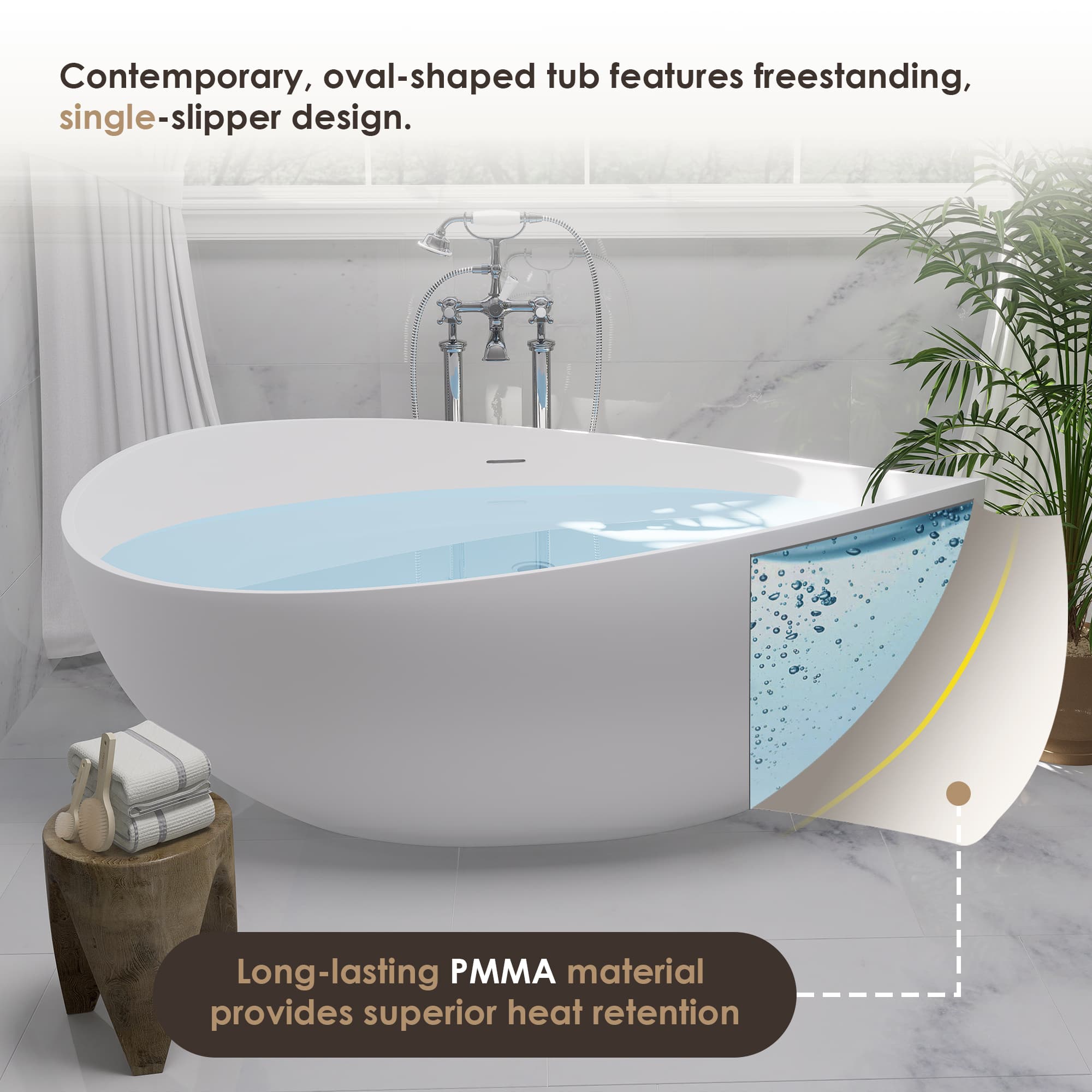 Altair Vespa 63 Inch Solid Surface Freestanding Soaking Bathtub - photo 11 of 23