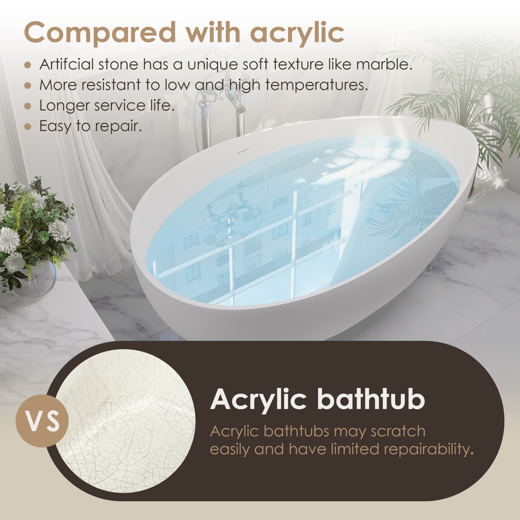 Altair Vespa 63 Inch Solid Surface Freestanding Soaking Bathtub - photo 12 of 23