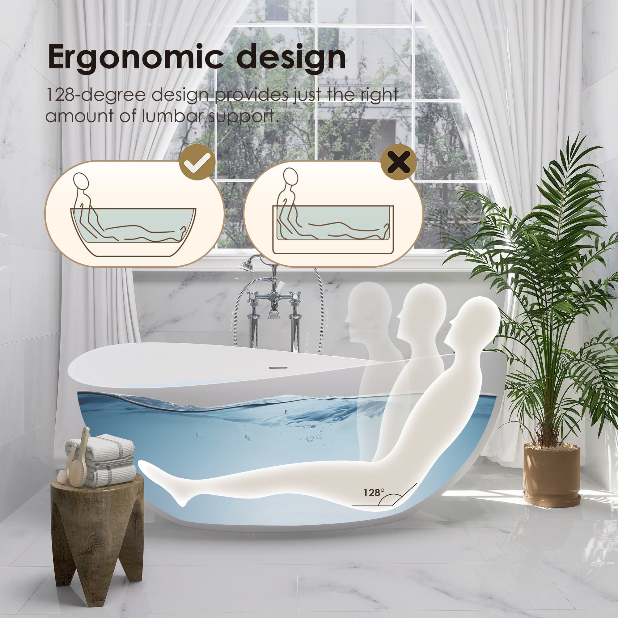 Altair Vespa 63 Inch Solid Surface Freestanding Soaking Bathtub - photo 13 of 23