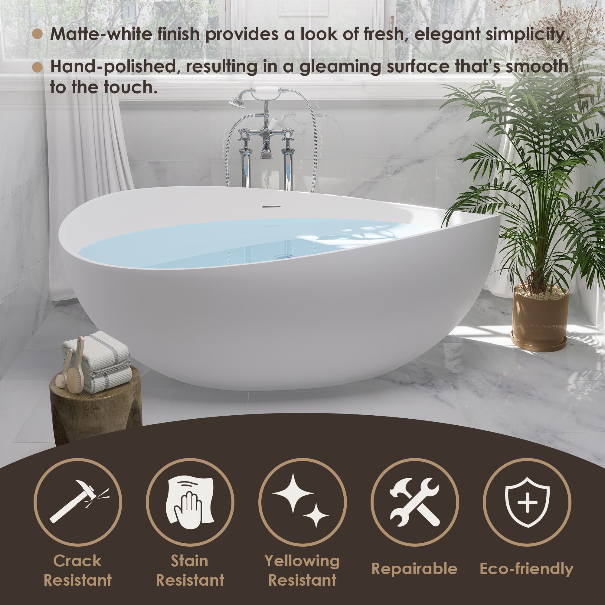 Altair Vespa 63 Inch Solid Surface Freestanding Soaking Bathtub - photo 14 of 23