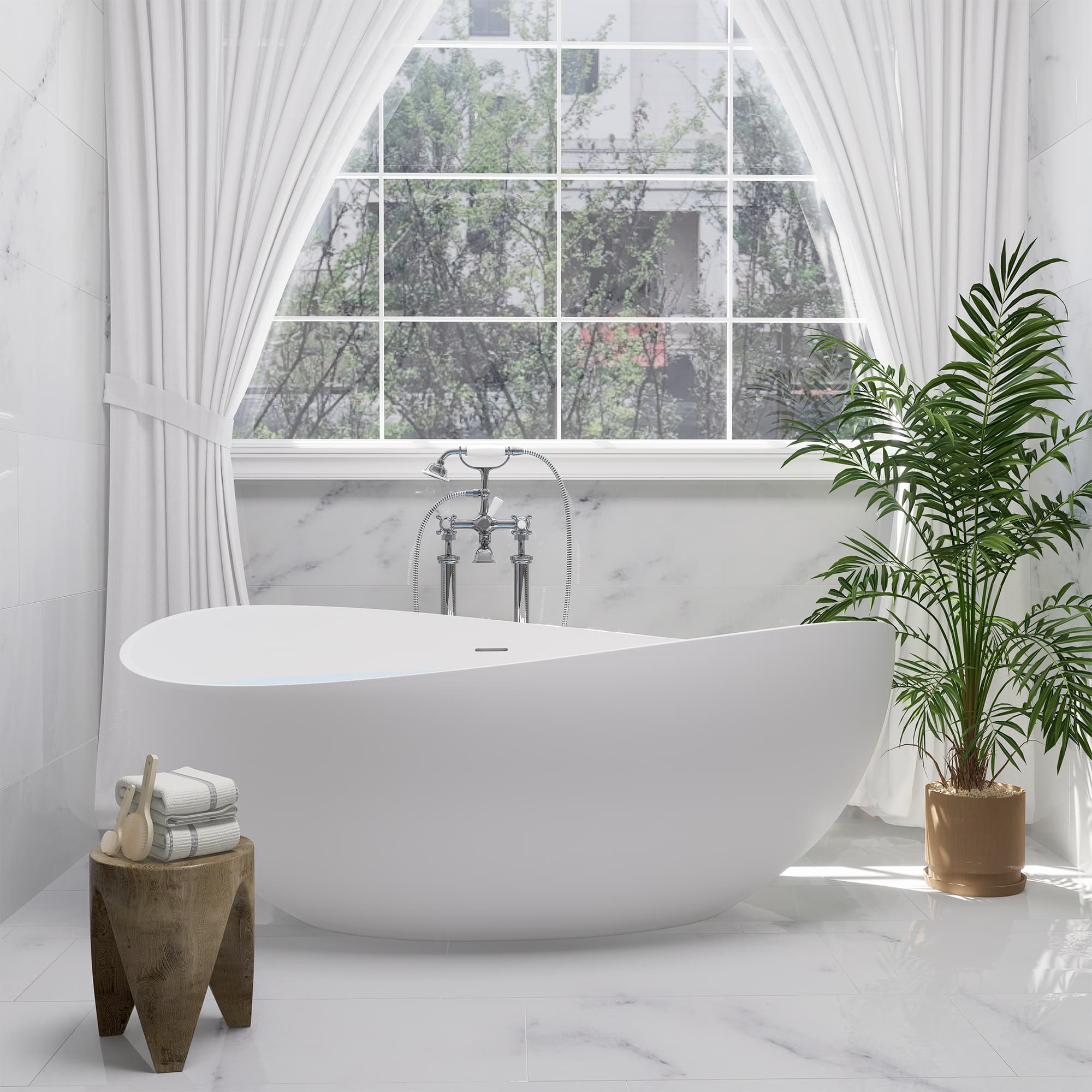Altair Vespa 63 Inch Solid Surface Freestanding Soaking Bathtub - photo 4 of 23
