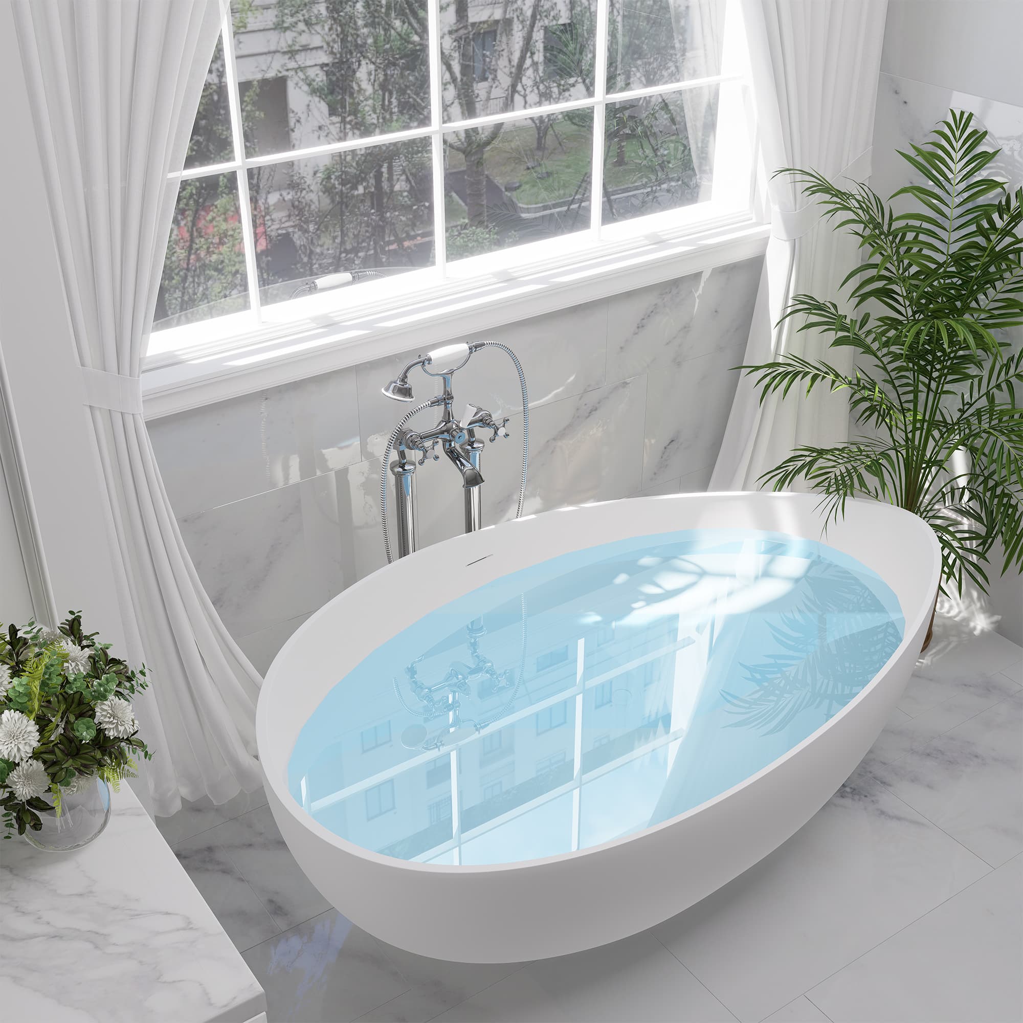 Altair Vespa 63 Inch Solid Surface Freestanding Soaking Bathtub - photo 5 of 23