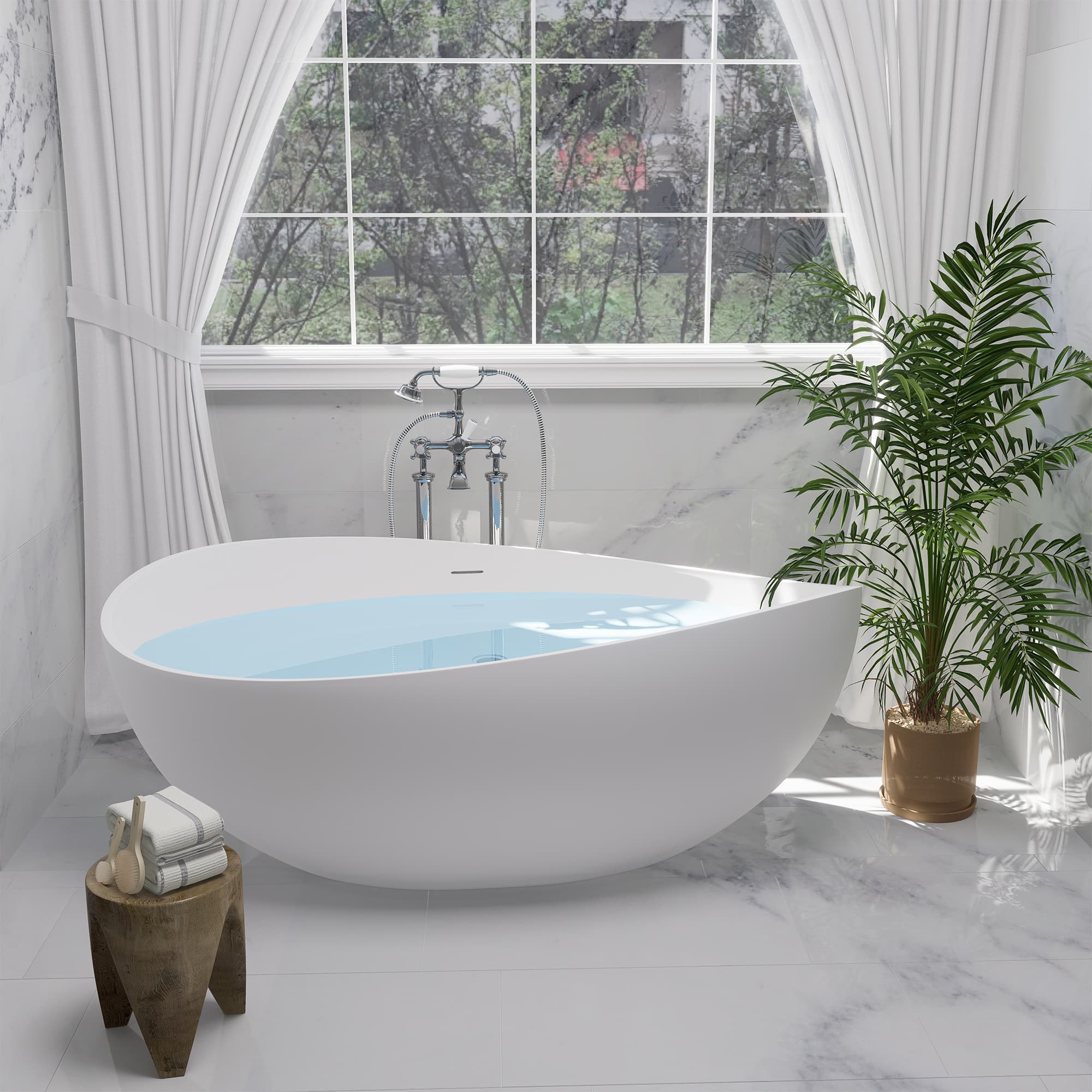 Altair Vespa 63 Inch Solid Surface Freestanding Soaking Bathtub - photo 6 of 23