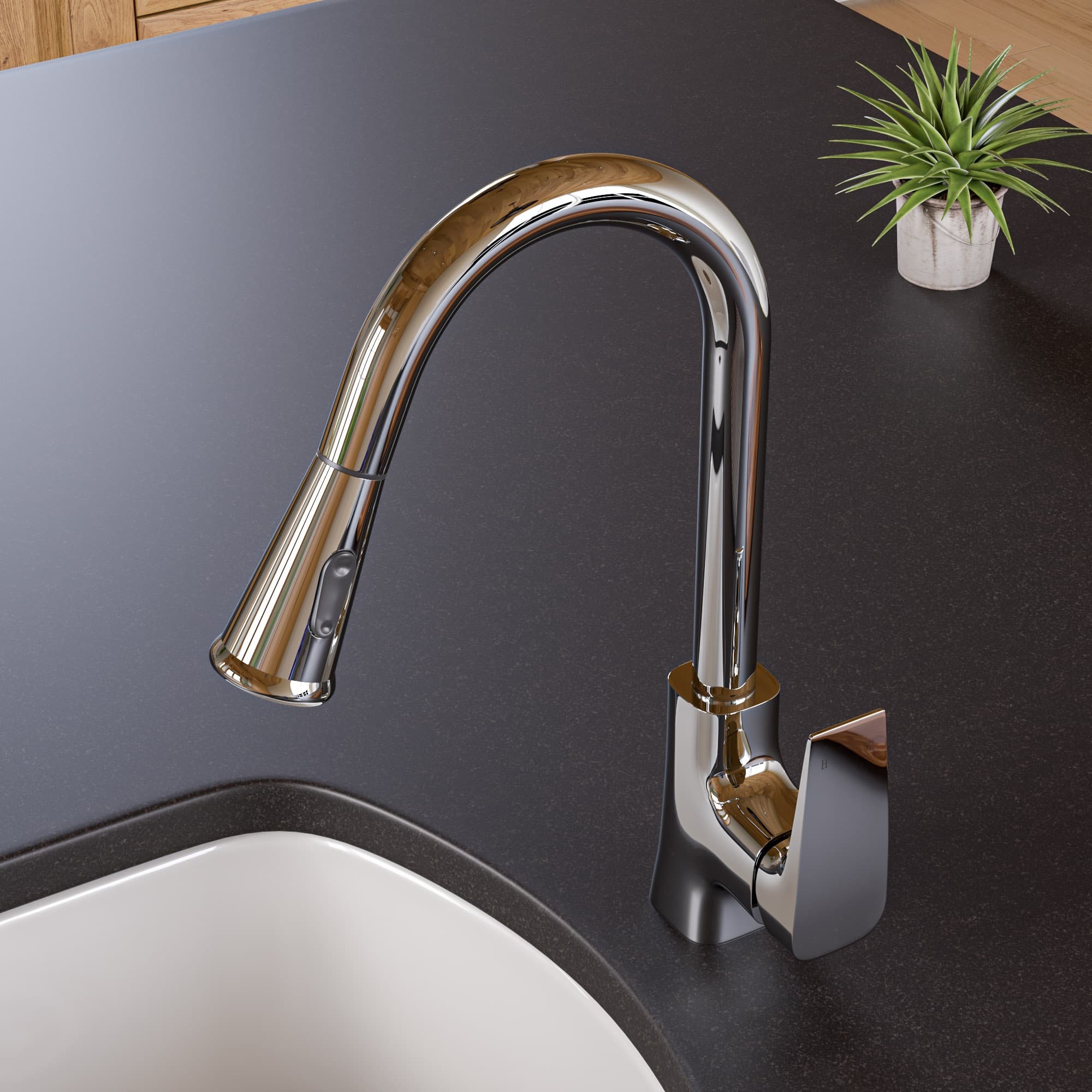 ALFI ABKF3889 Square Gooseneck Pull Down Kitchen Faucet