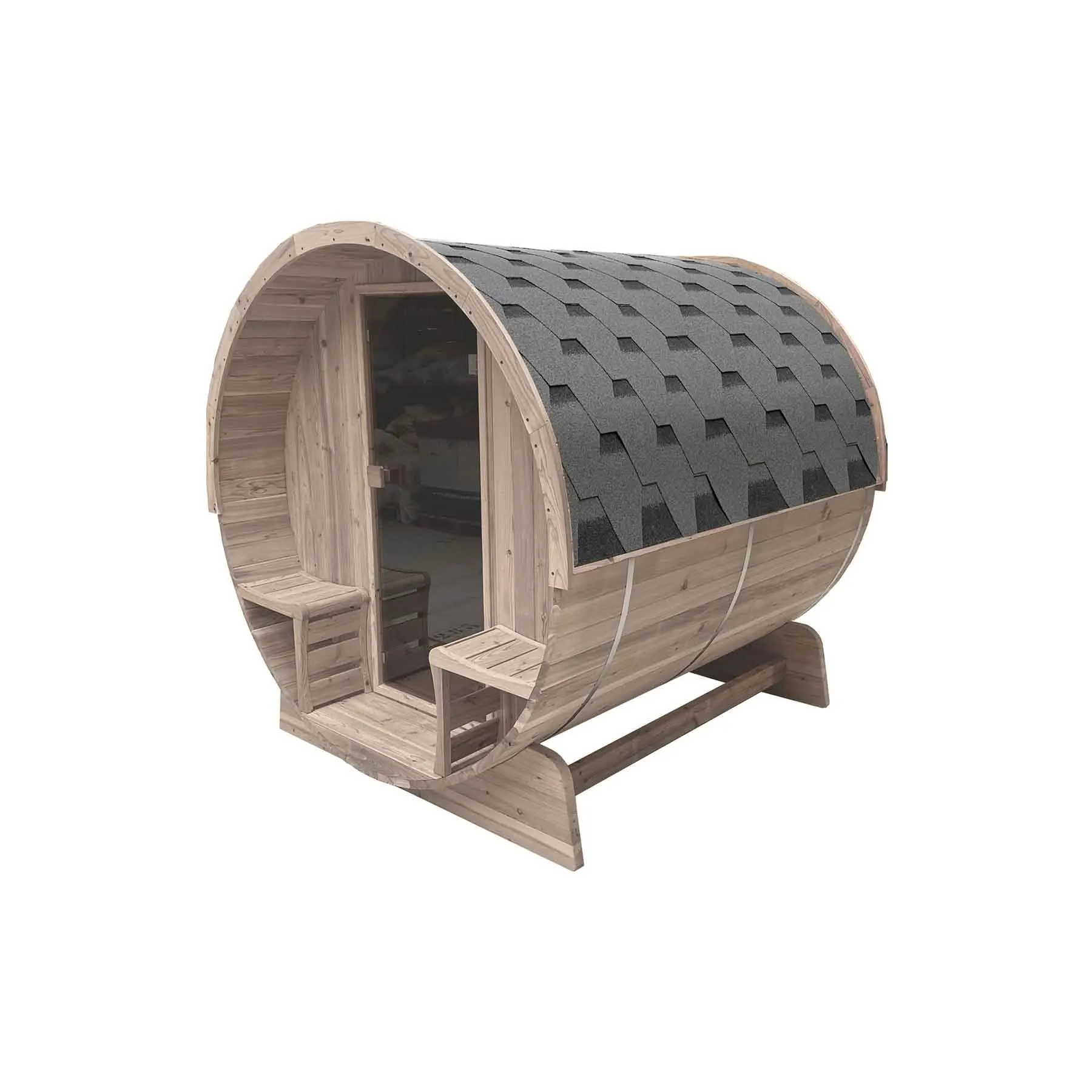 Aleko 4 Person 4.5 kW Pine Panoramic Shingle Outdoor Barrel Sauna