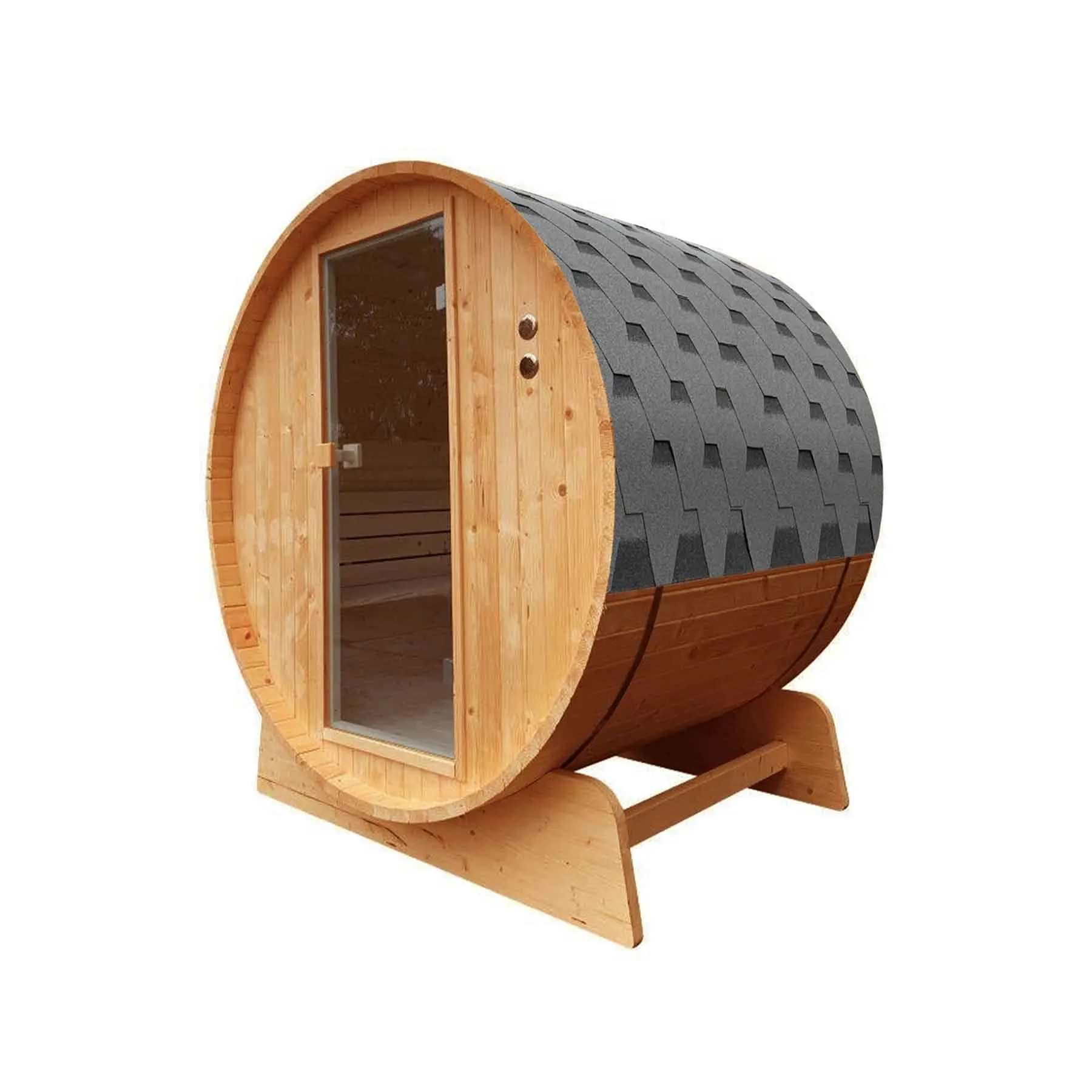 Aleko 6 Person 6 kW Rustic Cedar Shingle Outdoor Barrel Sauna