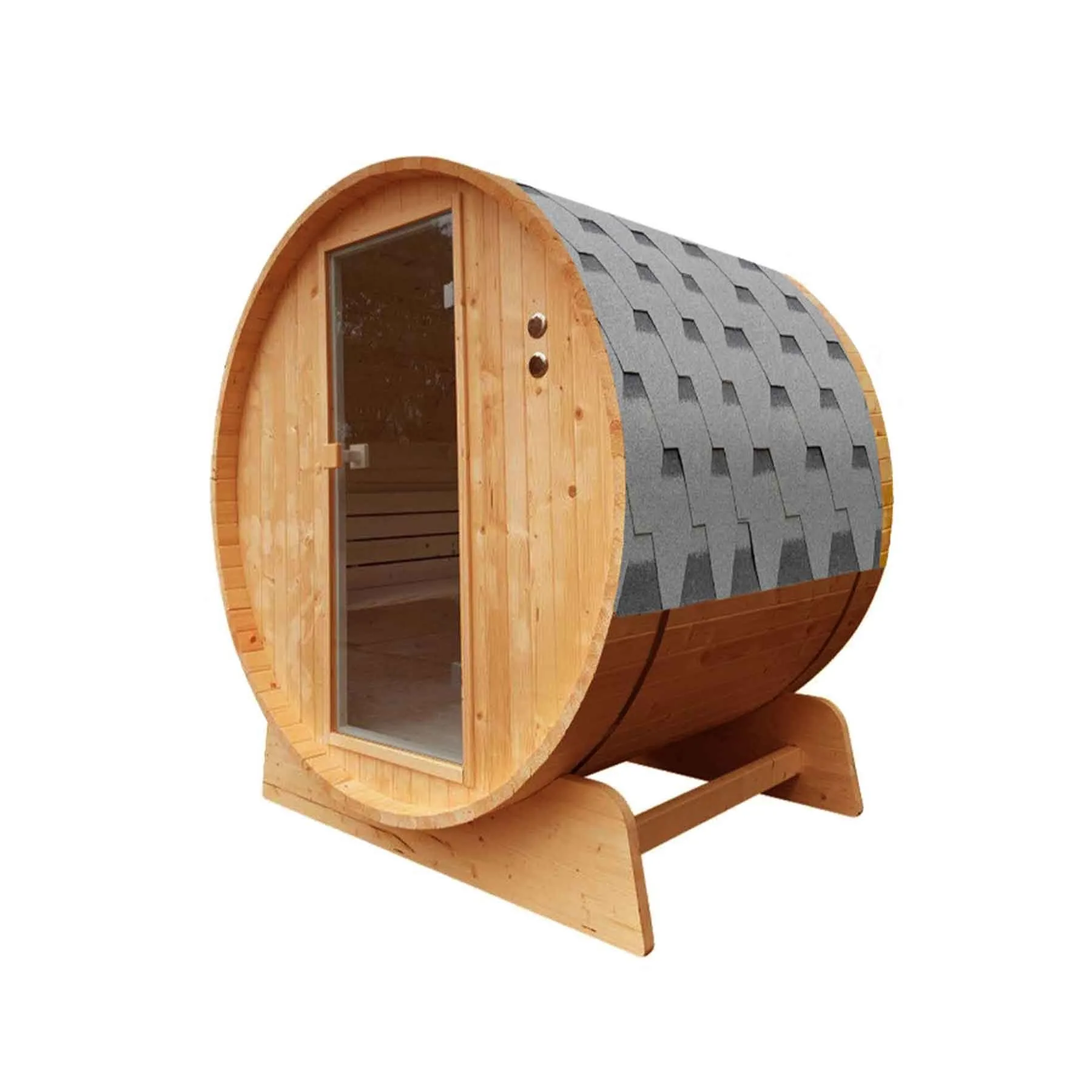 Aleko 8 Person 9 kW Rustic Cedar Shingle Outdoor Barrel Sauna