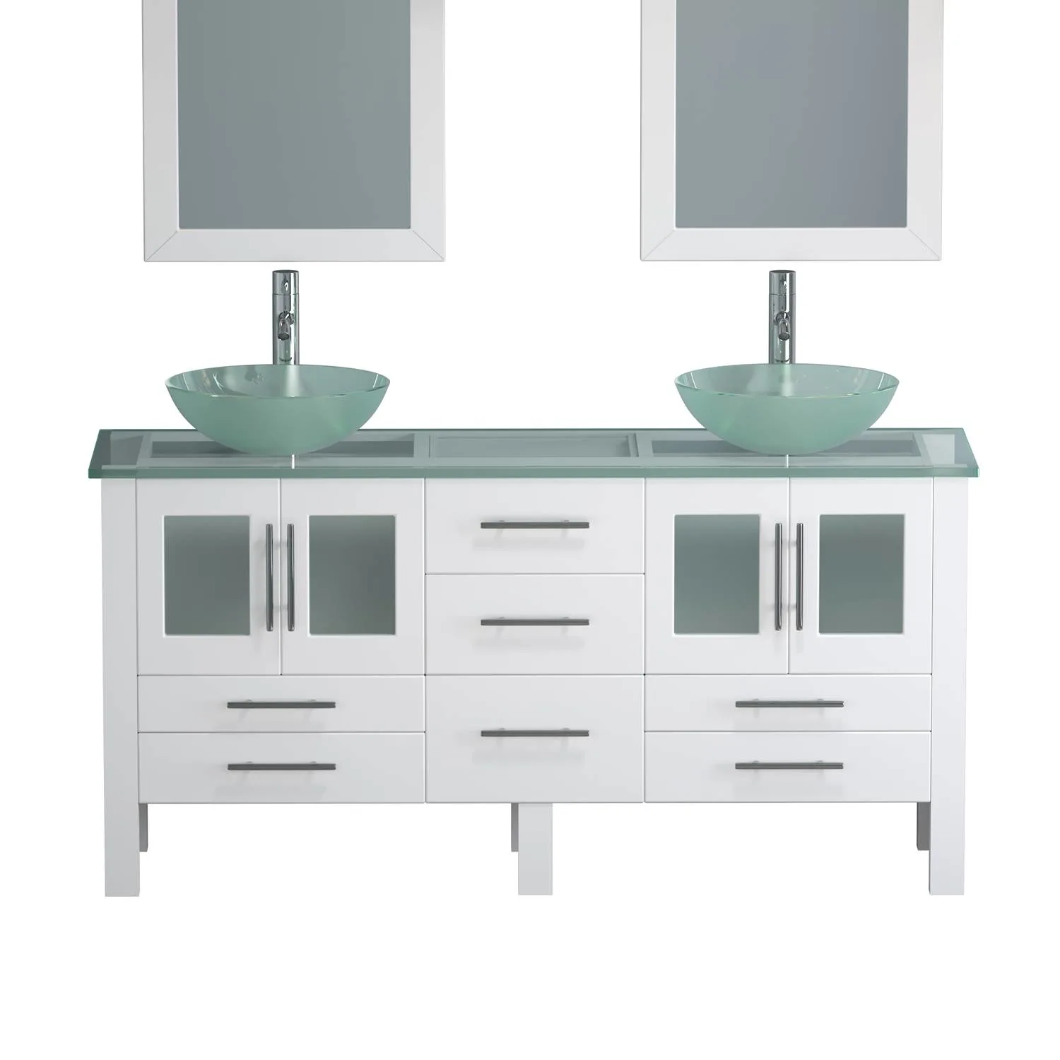 Cambridge Plumbing Complete 63 Inch Tempered Glass White Vanity Set