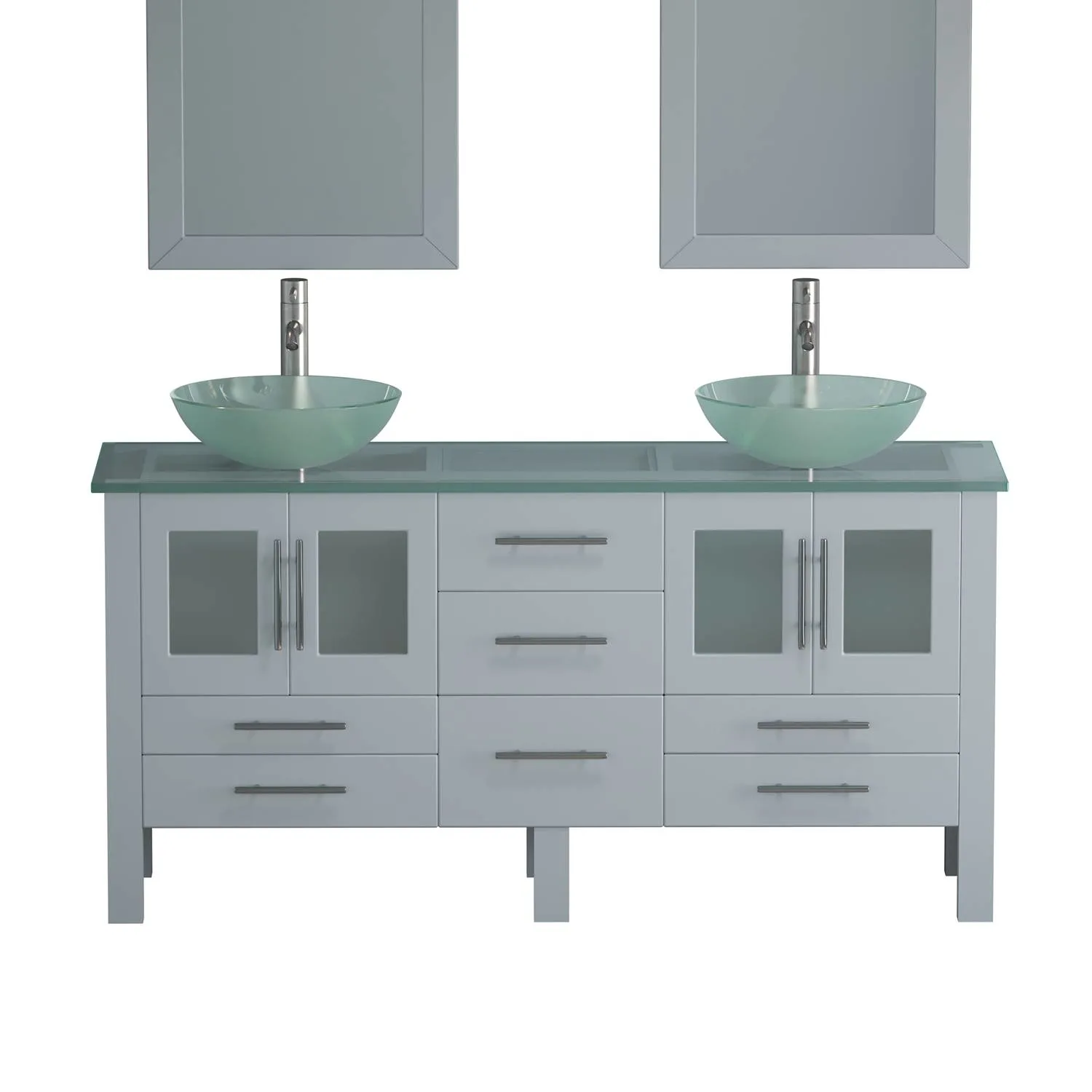 Cambridge Plumbing Complete 63 Inch Tempered Glass Gray Vanity Set