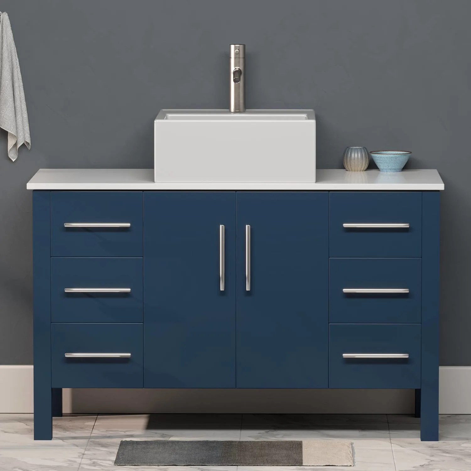 Cambridge Plumbing Complete 48 Inch White Porcelain Blue Vanity Set
