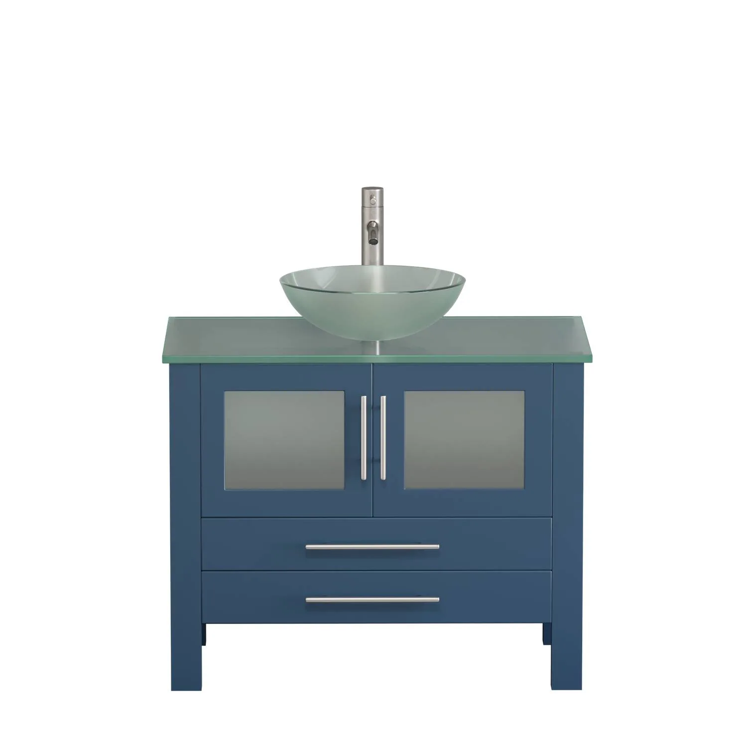 Cambridge Plumbing Complete 36 Inch Tempered Glass Blue Vanity Set