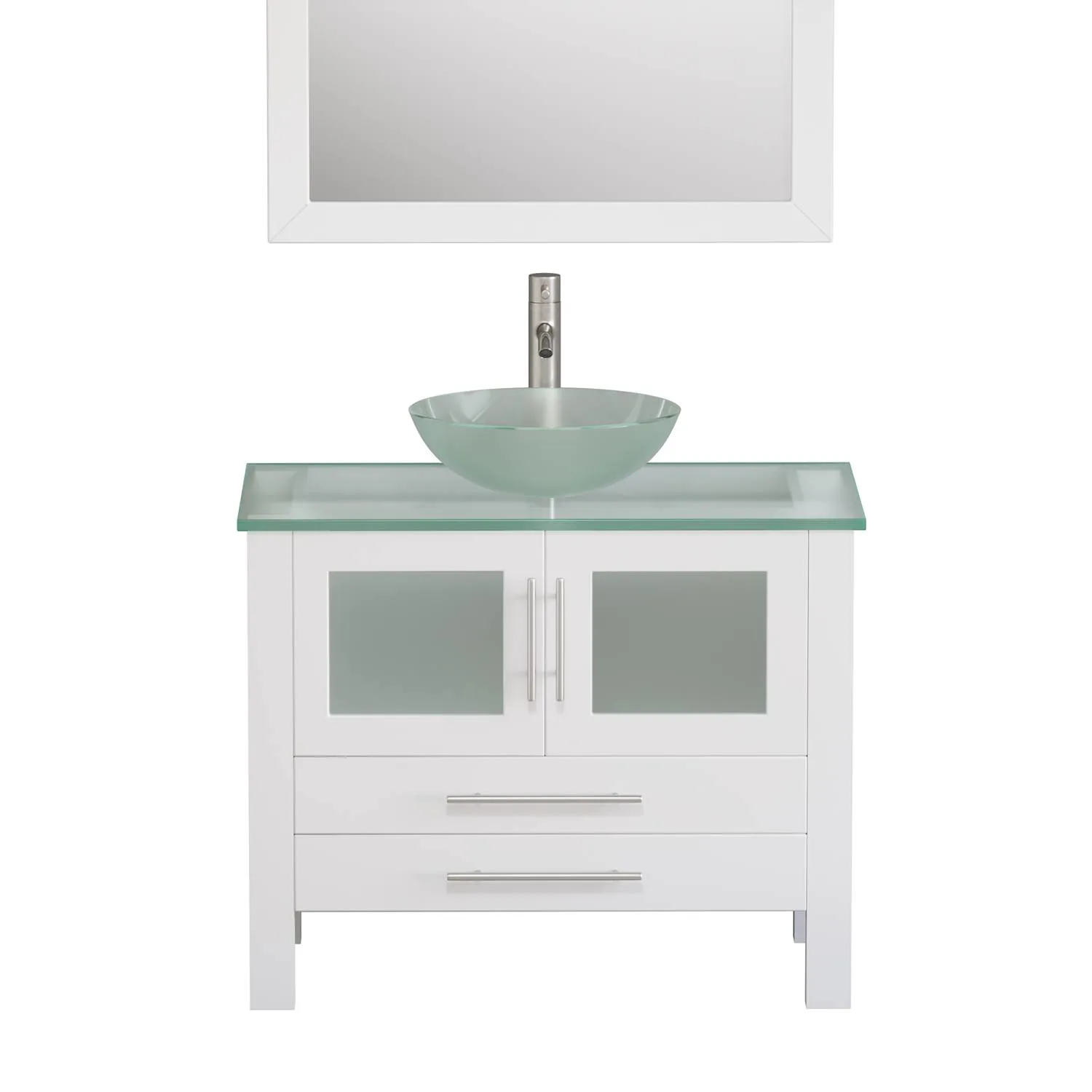 Cambridge Plumbing Complete 36 Inch Tempered Glass White Vanity Set