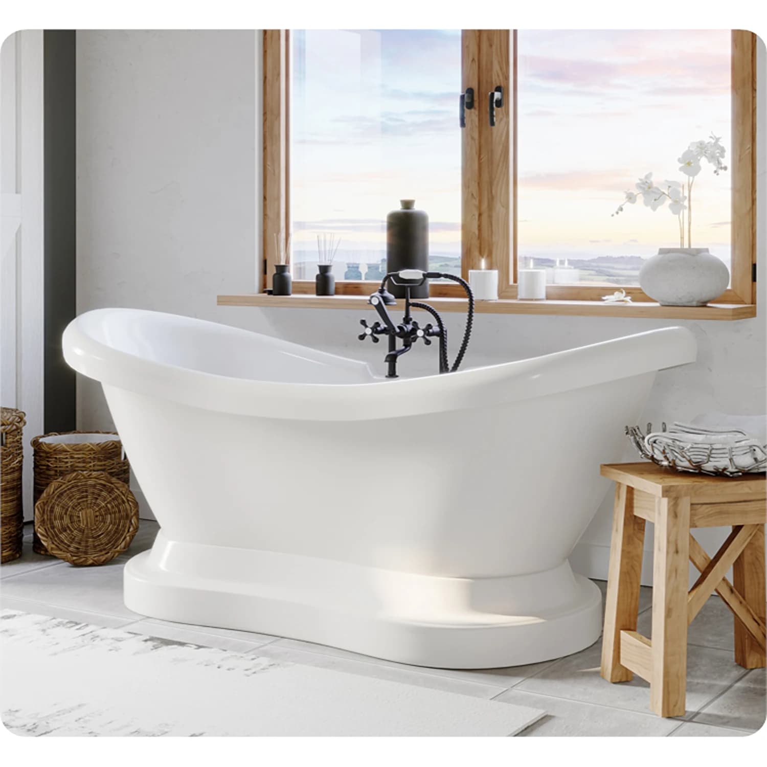 Cambridge Plumbing 67 Inch Double Pedestal Slipper Acrylic Bathtub