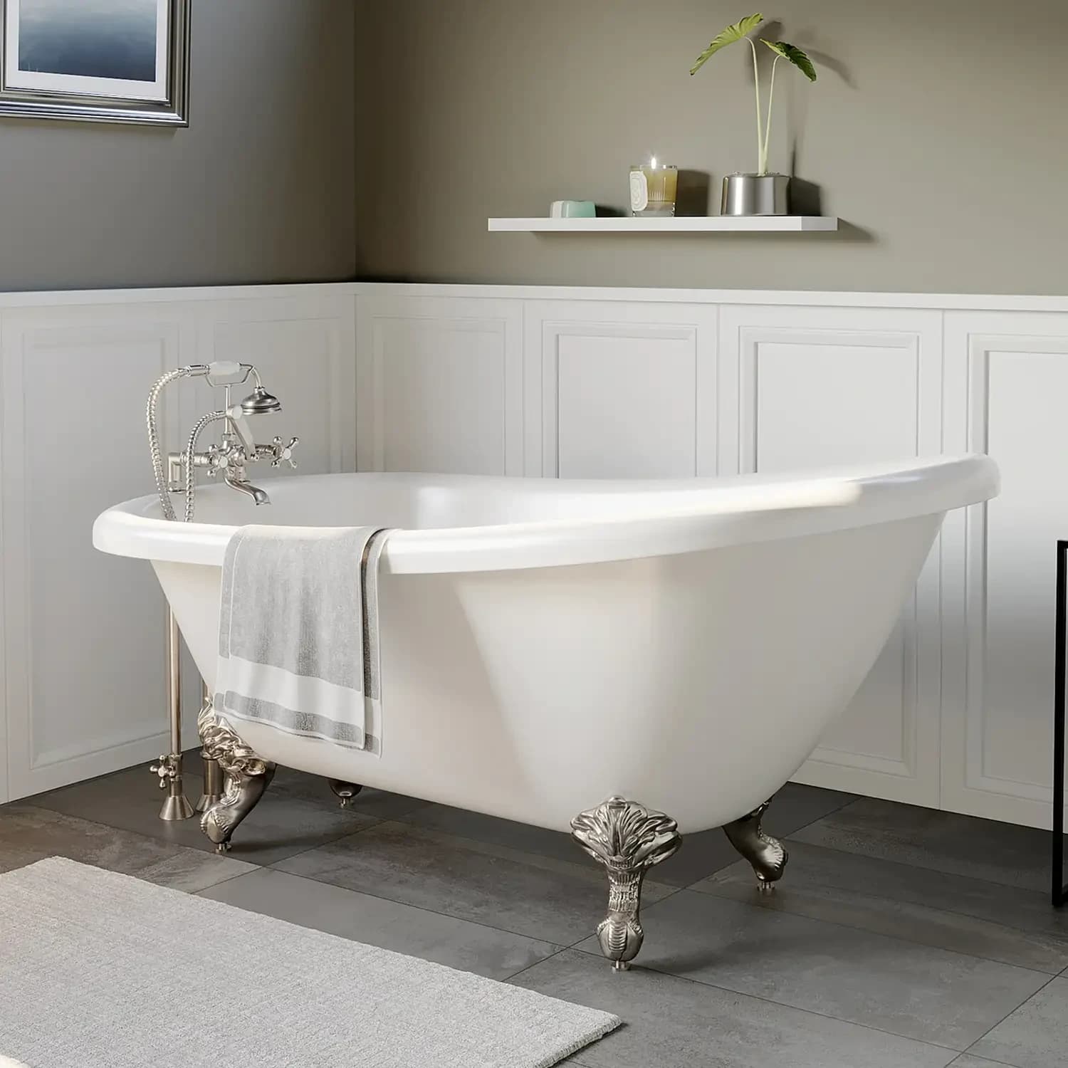 Cambridge Plumbing 61 Inch Freestanding Double Slipper Acrylic Bathtub