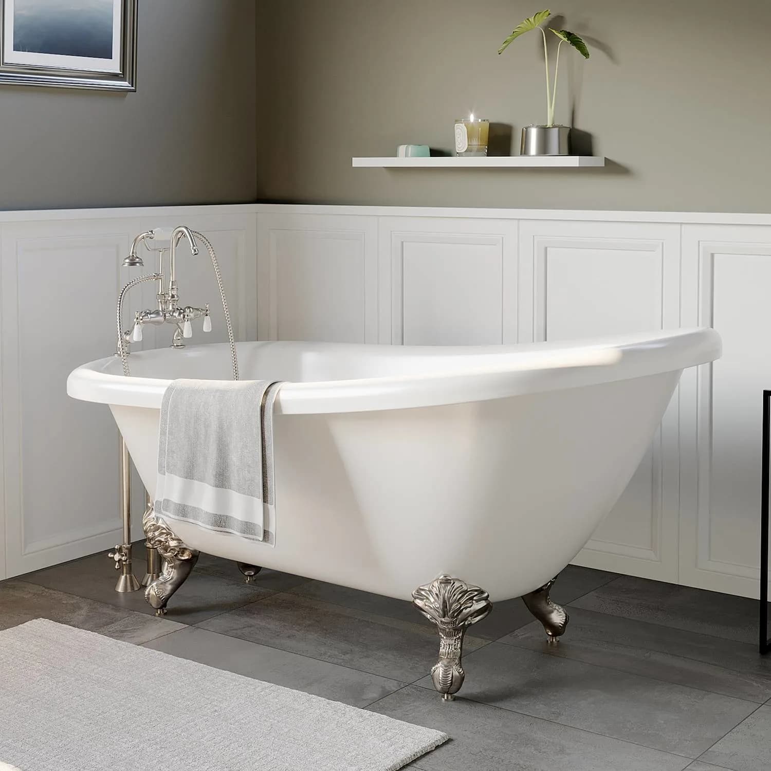 Cambridge Plumbing 67 Inch Freestanding Double Slipper Acrylic Bathtub