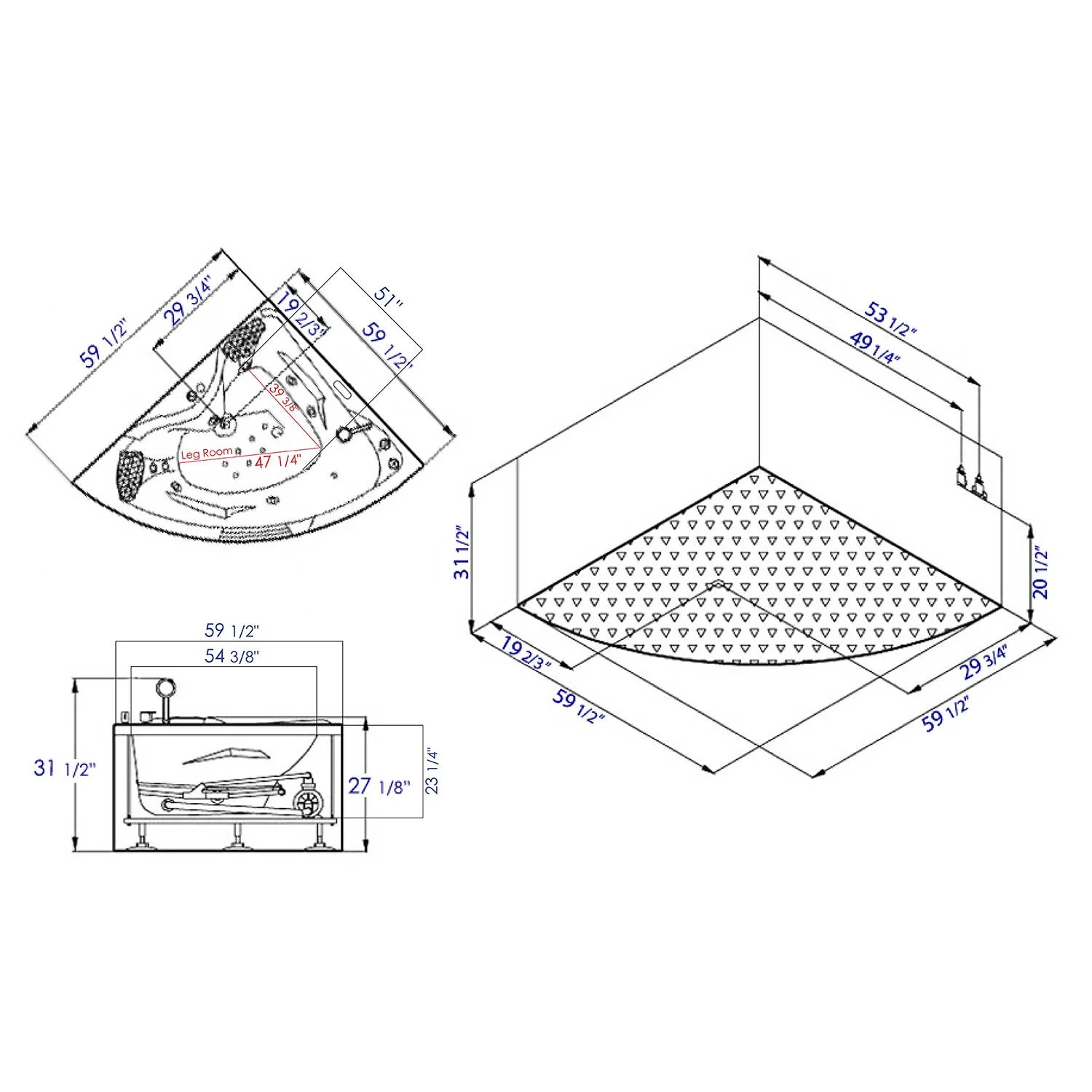 EAGO AM125ETL 5 ft 2 Person Acrylic Corner Whirlpool Bathtub - image 5