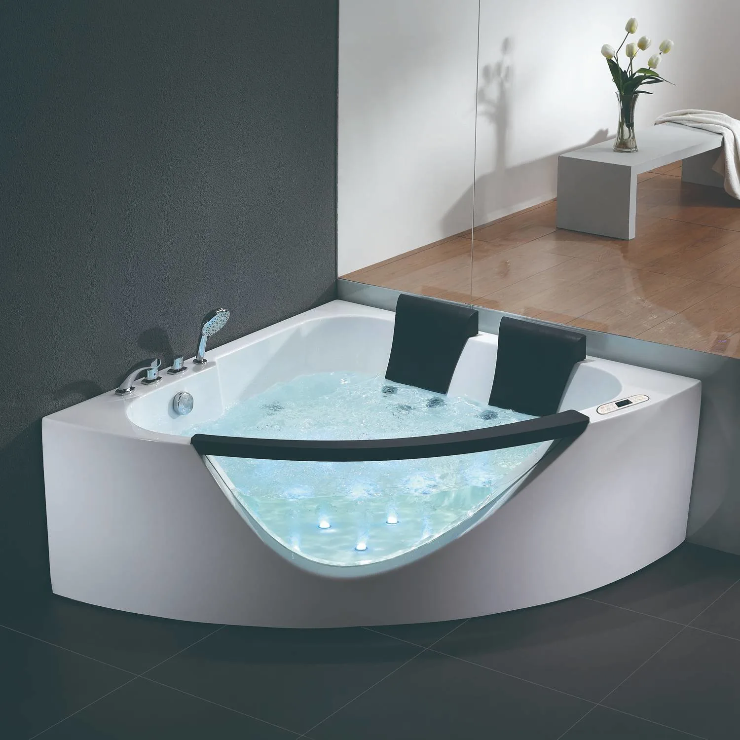 EAGO AM199ETL 5 ft 2 Person Round Corner Waterfall Whirlpool Bathtub - image 4