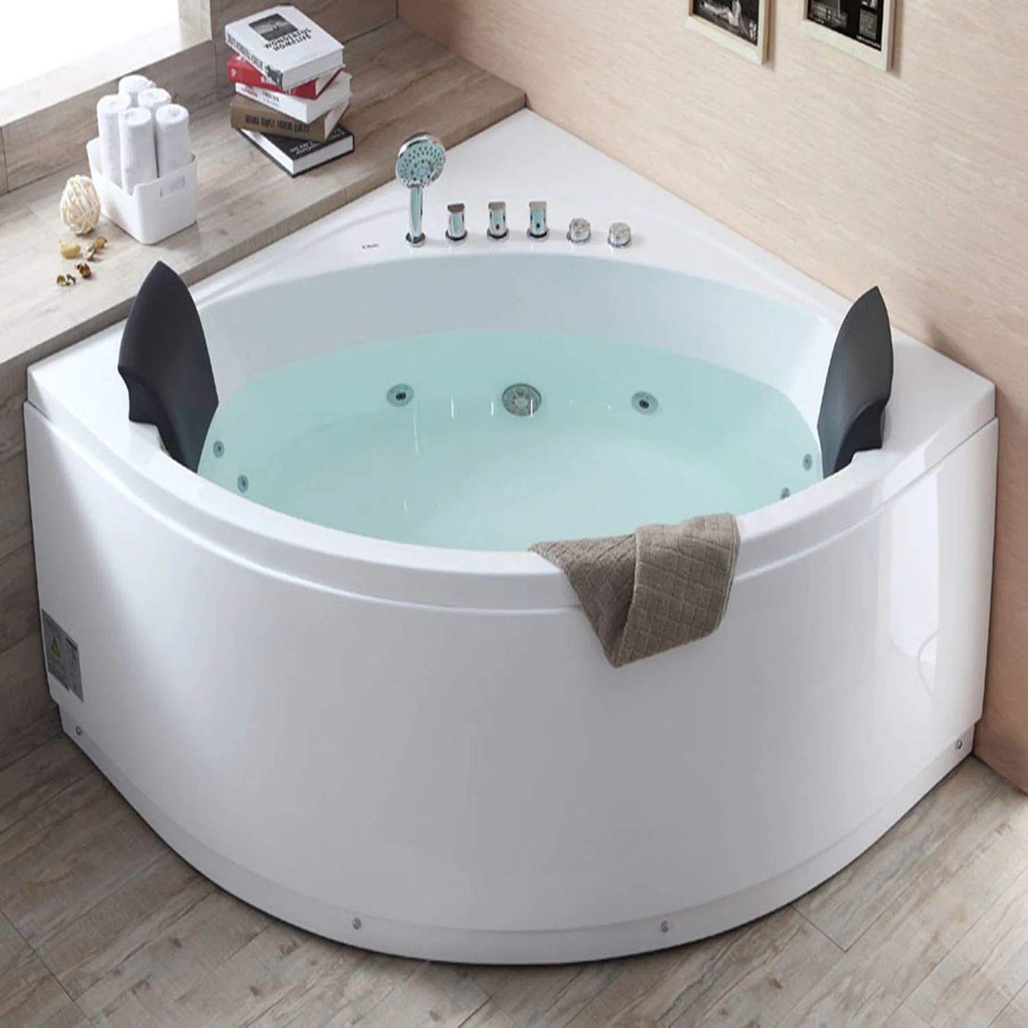 EAGO AM200 59 in Round Double Seat Corner Whirlpool Bathtub With Fixtures - image 12