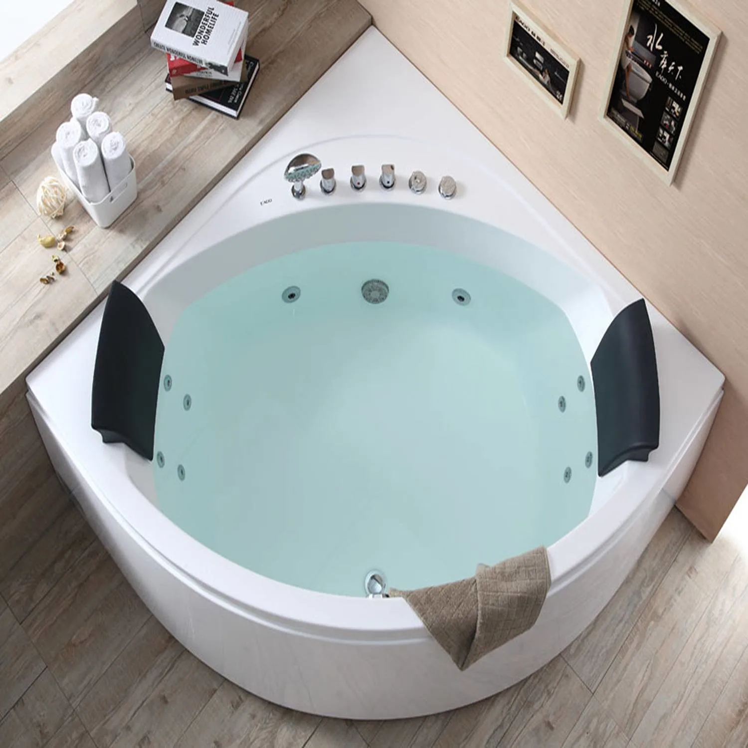 EAGO AM200 59 in Round Double Seat Corner Whirlpool Bathtub With Fixtures - image 13