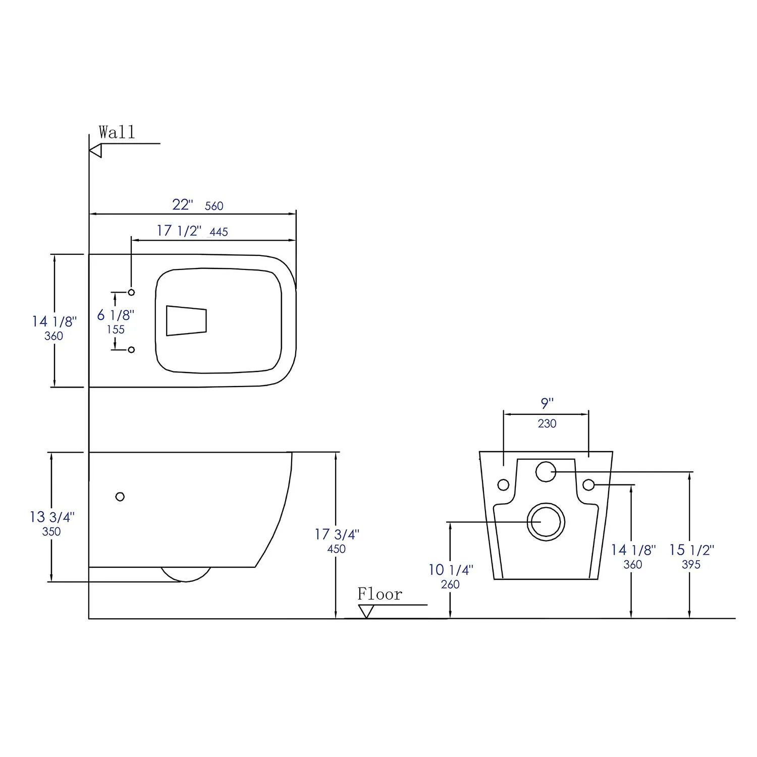 EAGO WD390 White Modern Dual Flush Wall Mounted Toilet Bowl - image 6