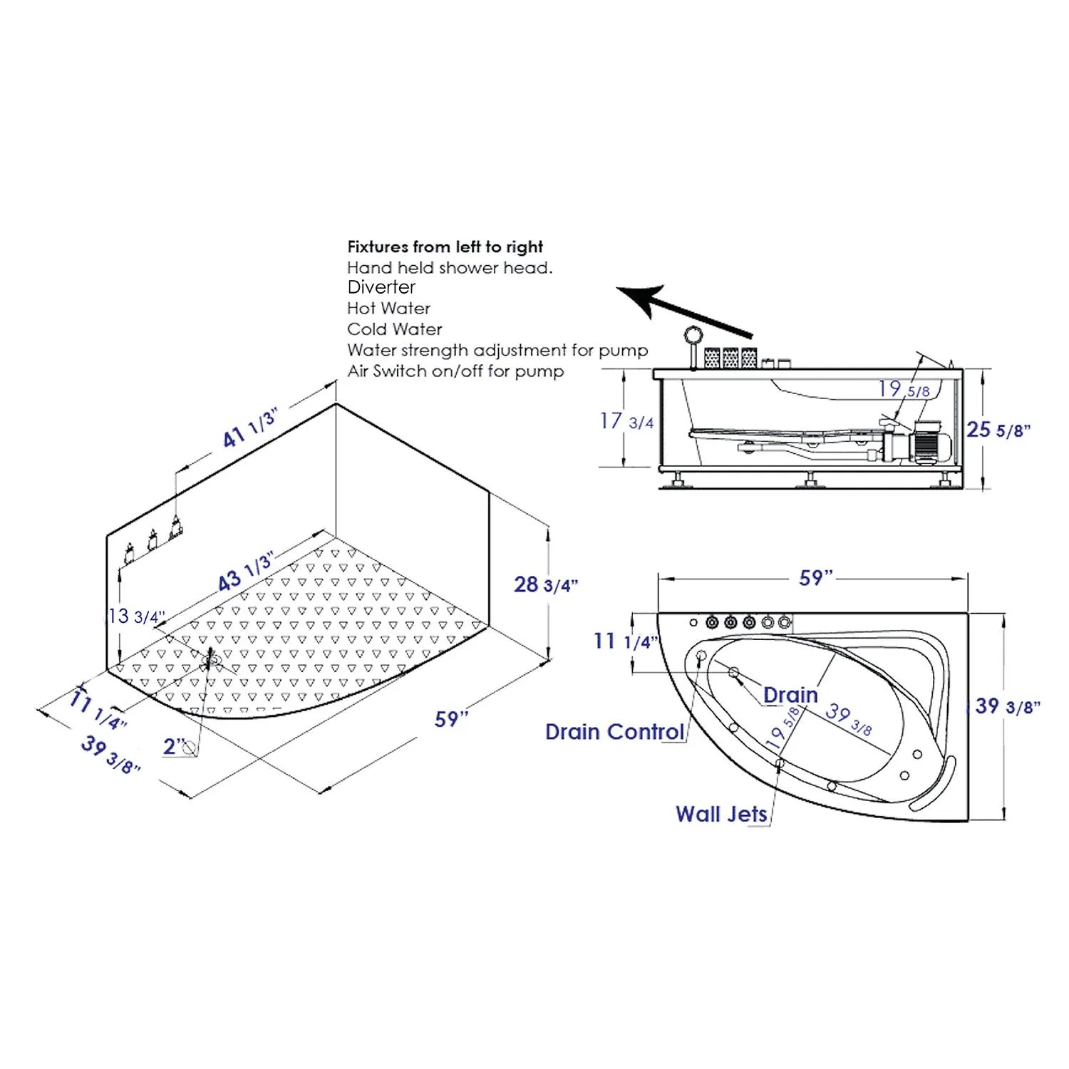 EAGO AM161 59 inch 1 Person White Acrylic Corner Wirlpool Bathtub - image 8