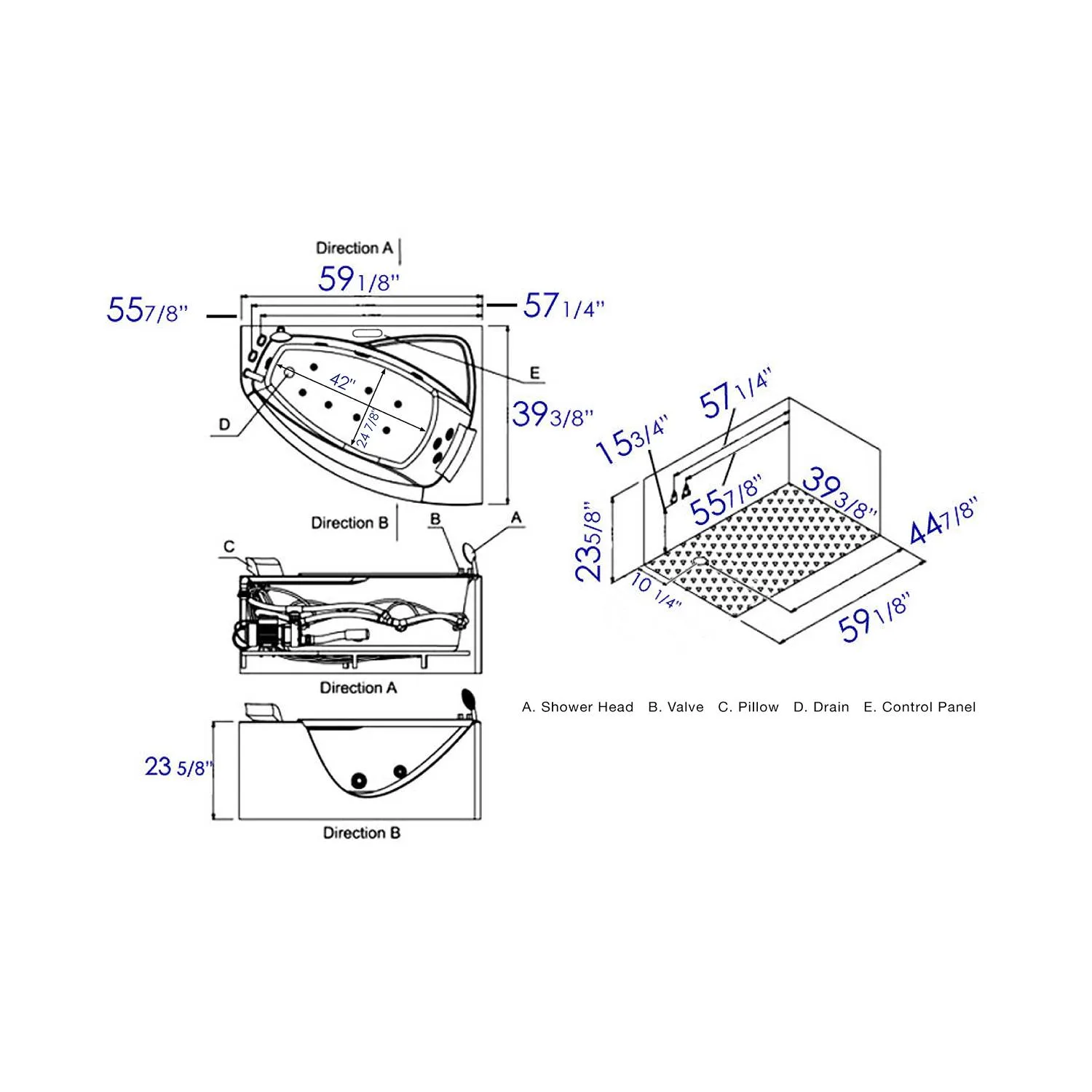 EAGO AM198ETL 5 ft Acrylic Round Corner Whirlpool Bathtub - image 12