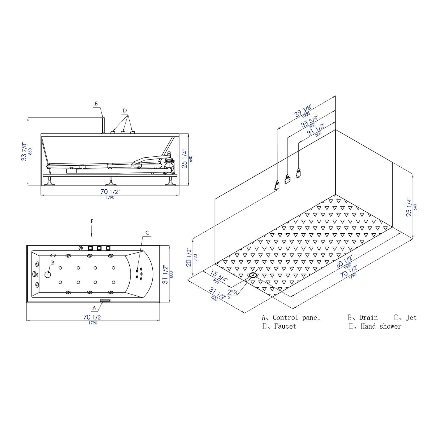 EAGO AM154ETL Acrylic Rectangular Whirlpool Bathtub - image 11