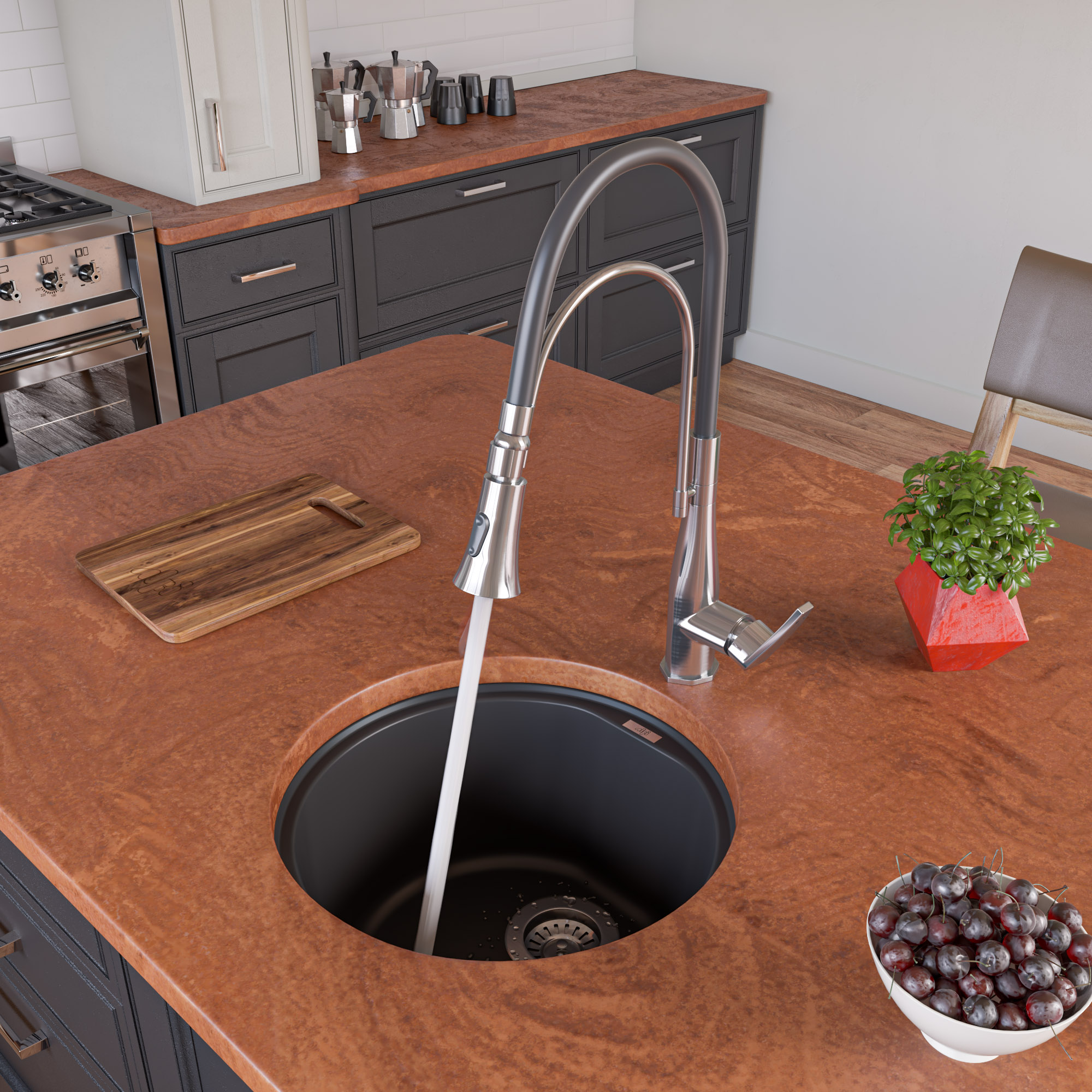 ALFI AB1717UM 17" Undermount Round Granite Composite Kitchen Prep Sink