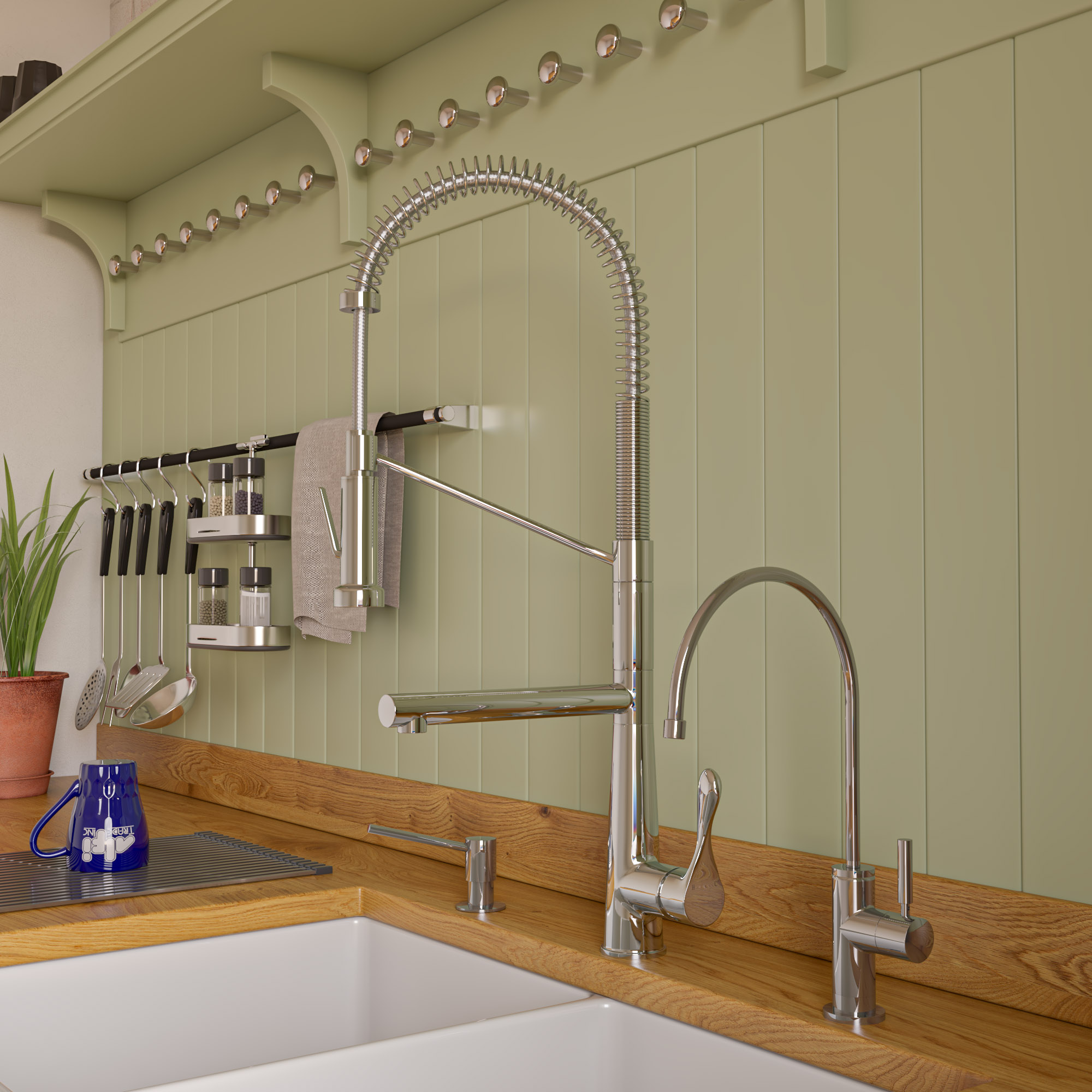 ALFI ABKF3787 Double Spout Commercial Spring Kitchen Faucet