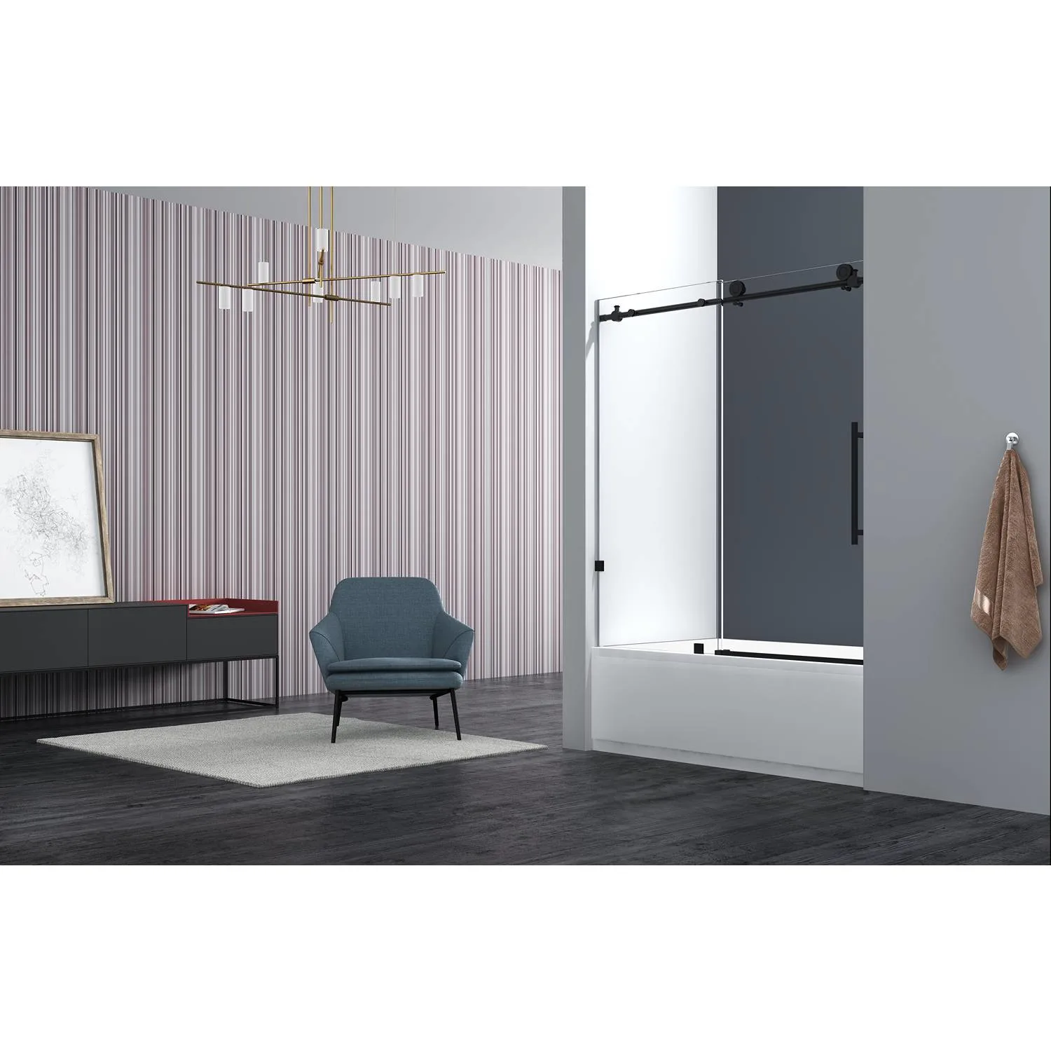 Legion Furniture 56-60 Inch Short Single Sliding Frameless Shower Door - image 1