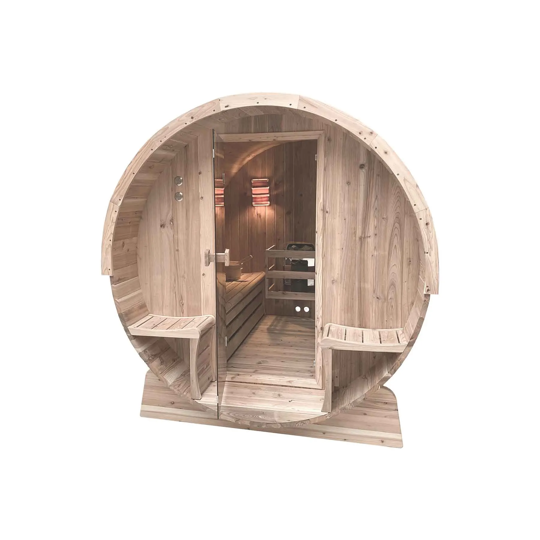 Aleko 4 Person 4.5 kW Pine Panoramic Shingle Outdoor Barrel Sauna - image 2