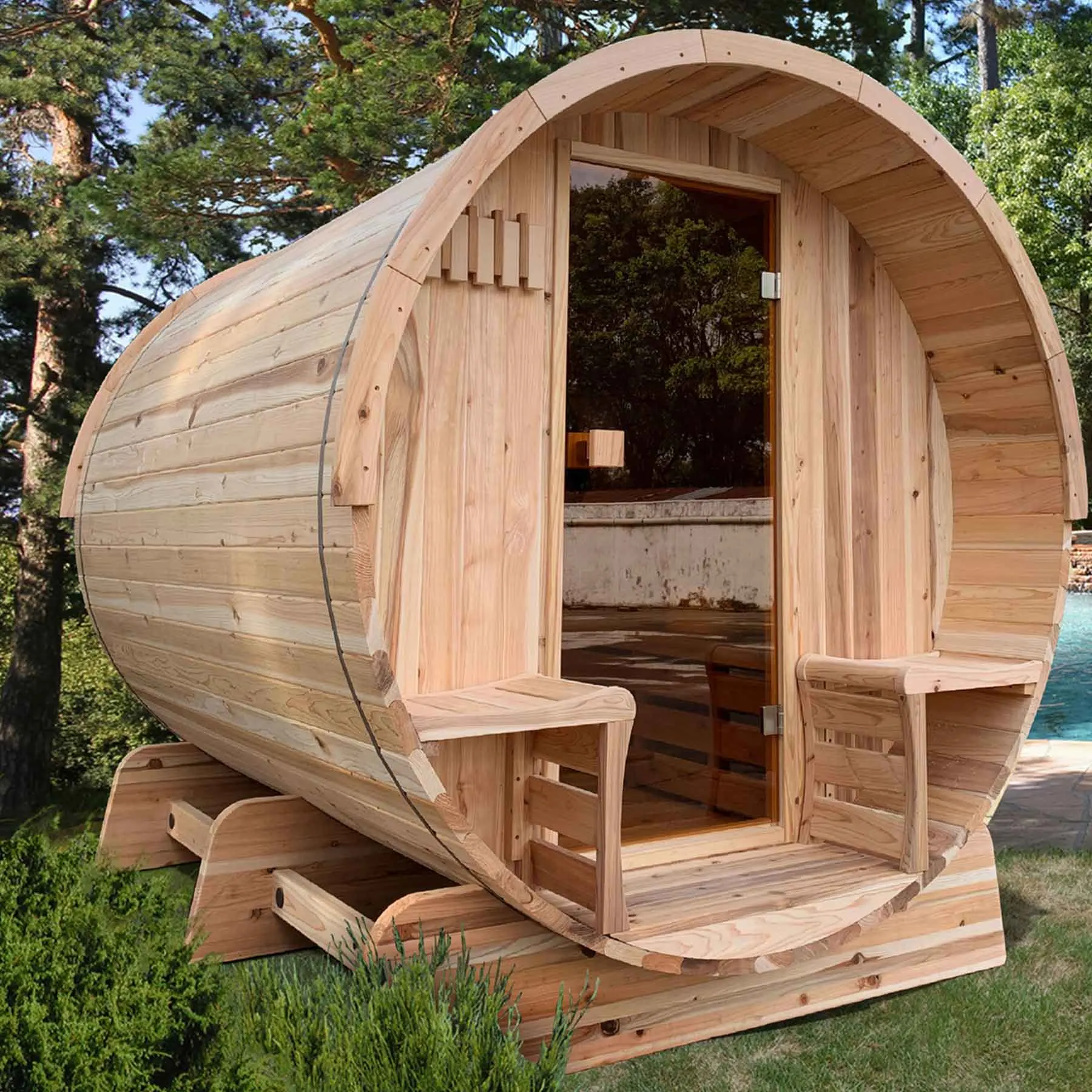 Aleko 4 Person 4.5 kW Cedar Panoramic Shingle Outdoor Barrel Sauna - image 3