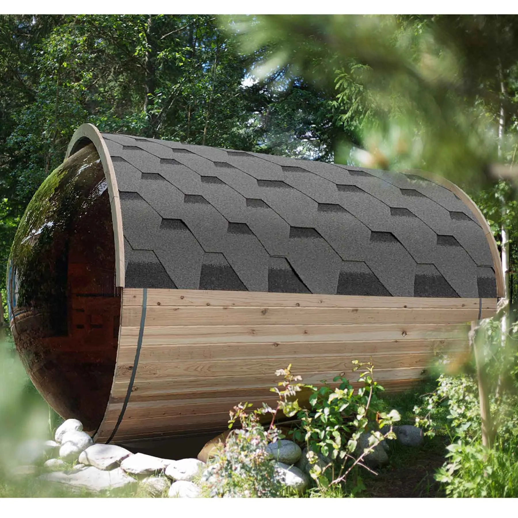 Aleko 4 Person 4.5 kW Cedar Panoramic Shingle Outdoor Barrel Sauna - image 4