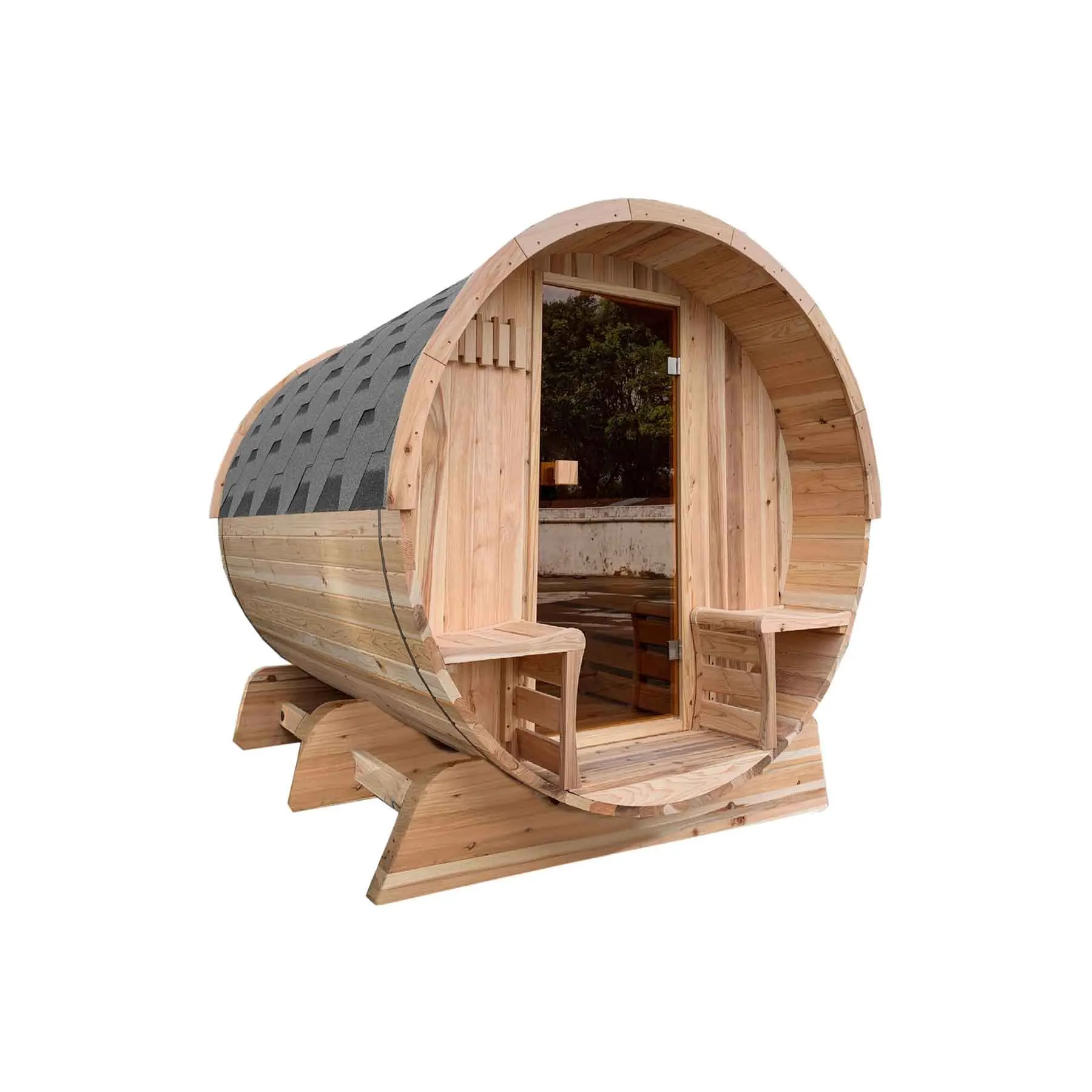 Aleko 6 Person 6 kW Cedar Panoramic Shingle Outdoor Barrel Sauna - image 2