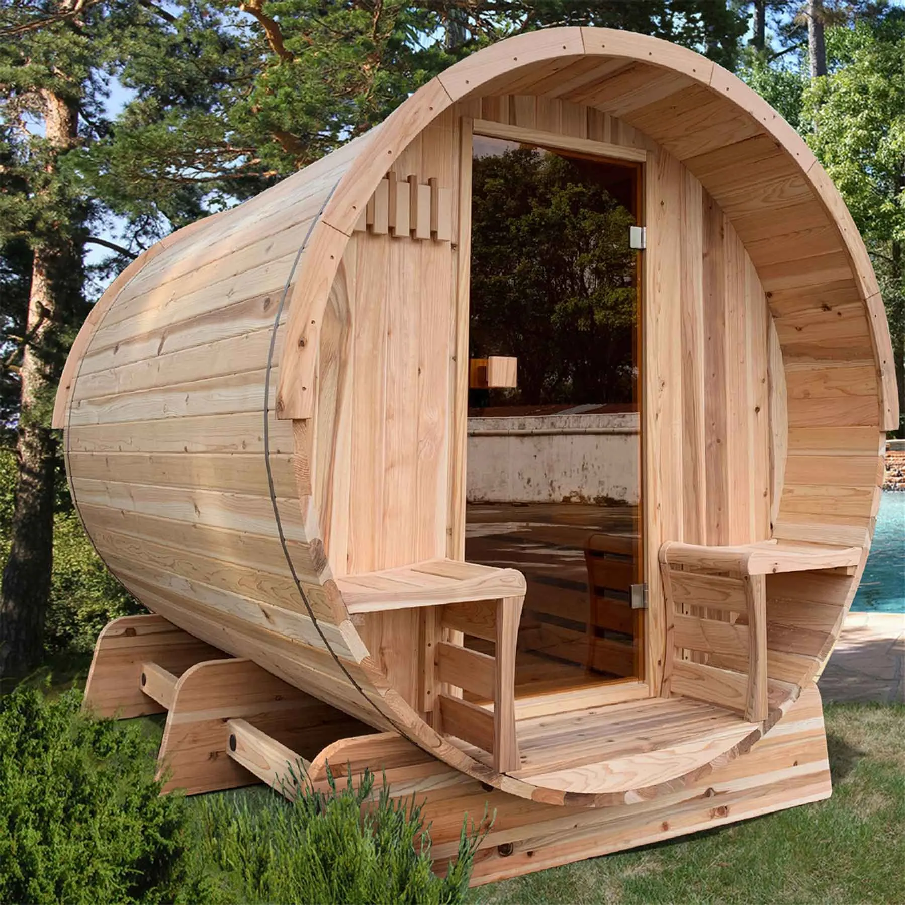 Aleko 6 Person 6 kW Cedar Panoramic Shingle Outdoor Barrel Sauna - image 4