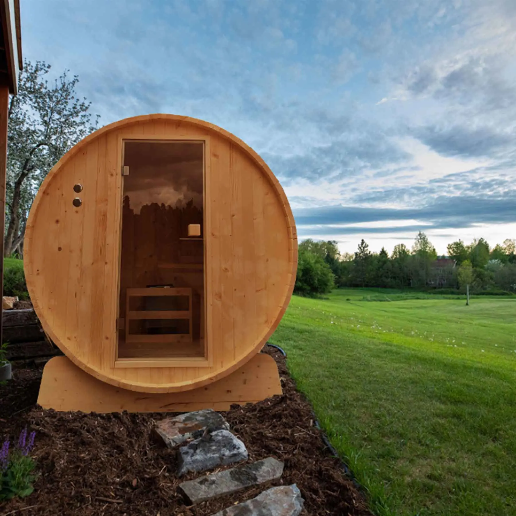 Aleko 8 Person 9 kW Rustic Cedar Shingle Outdoor Barrel Sauna - image 4