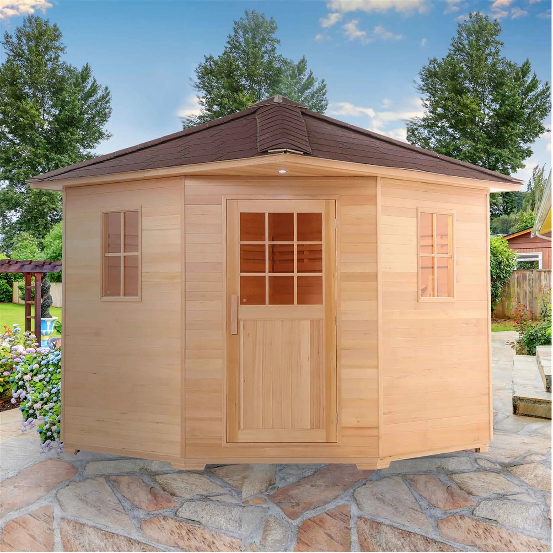 Aleko 8 Person 9 kW Hemlock Wet Dry Outdoor Traditional Sauna - image 6