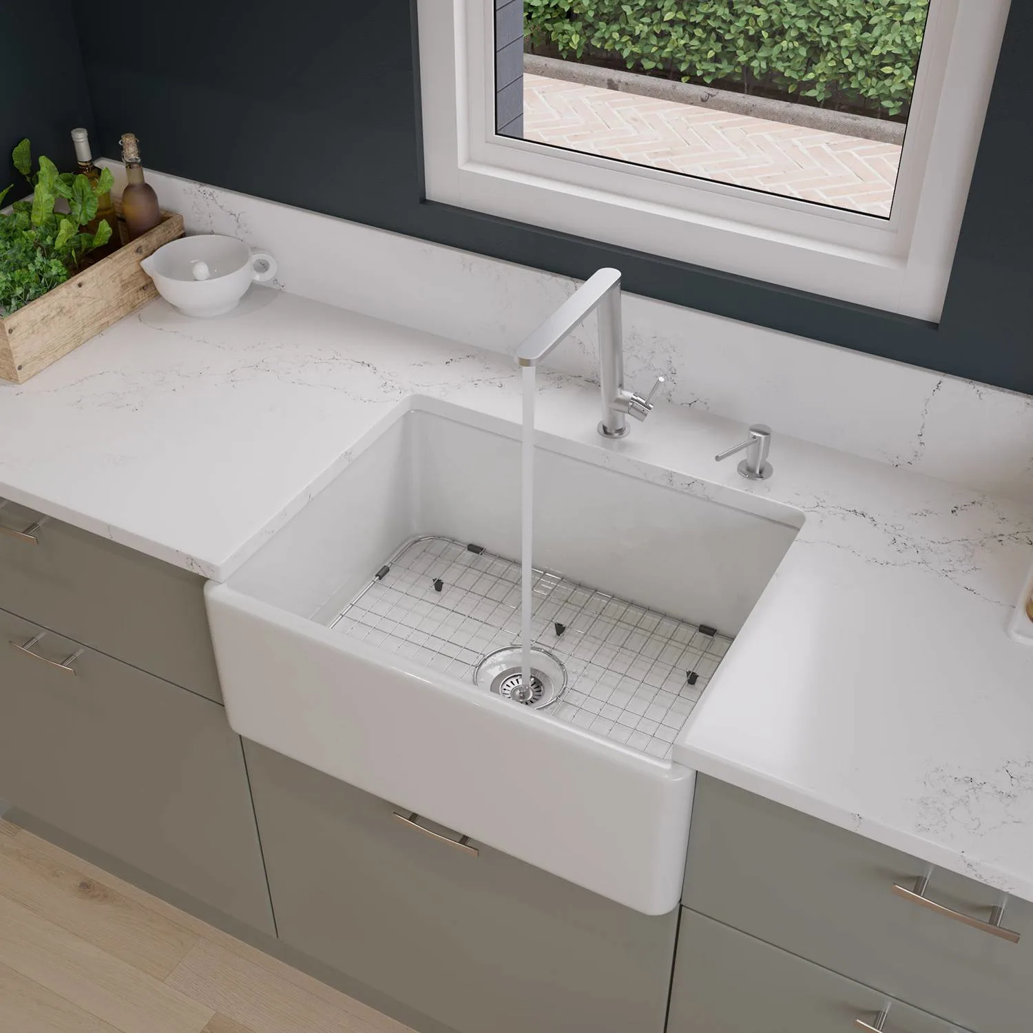 ALFI AB505 26 inch Contemporary Smooth Fireclay Farm Kitchen Sink - image 6