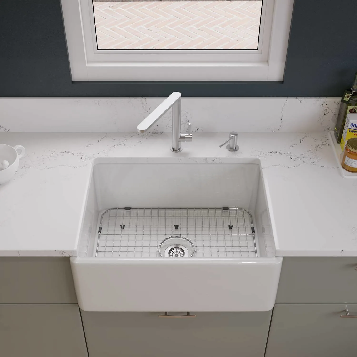 ALFI AB505 26 inch Contemporary Smooth Fireclay Farm Kitchen Sink - image 8