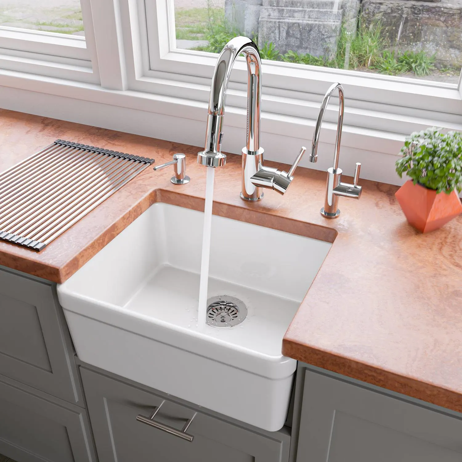 ALFI AB507 20 inch Single Bowl Fireclay Farm Kitchen Sink - image 5