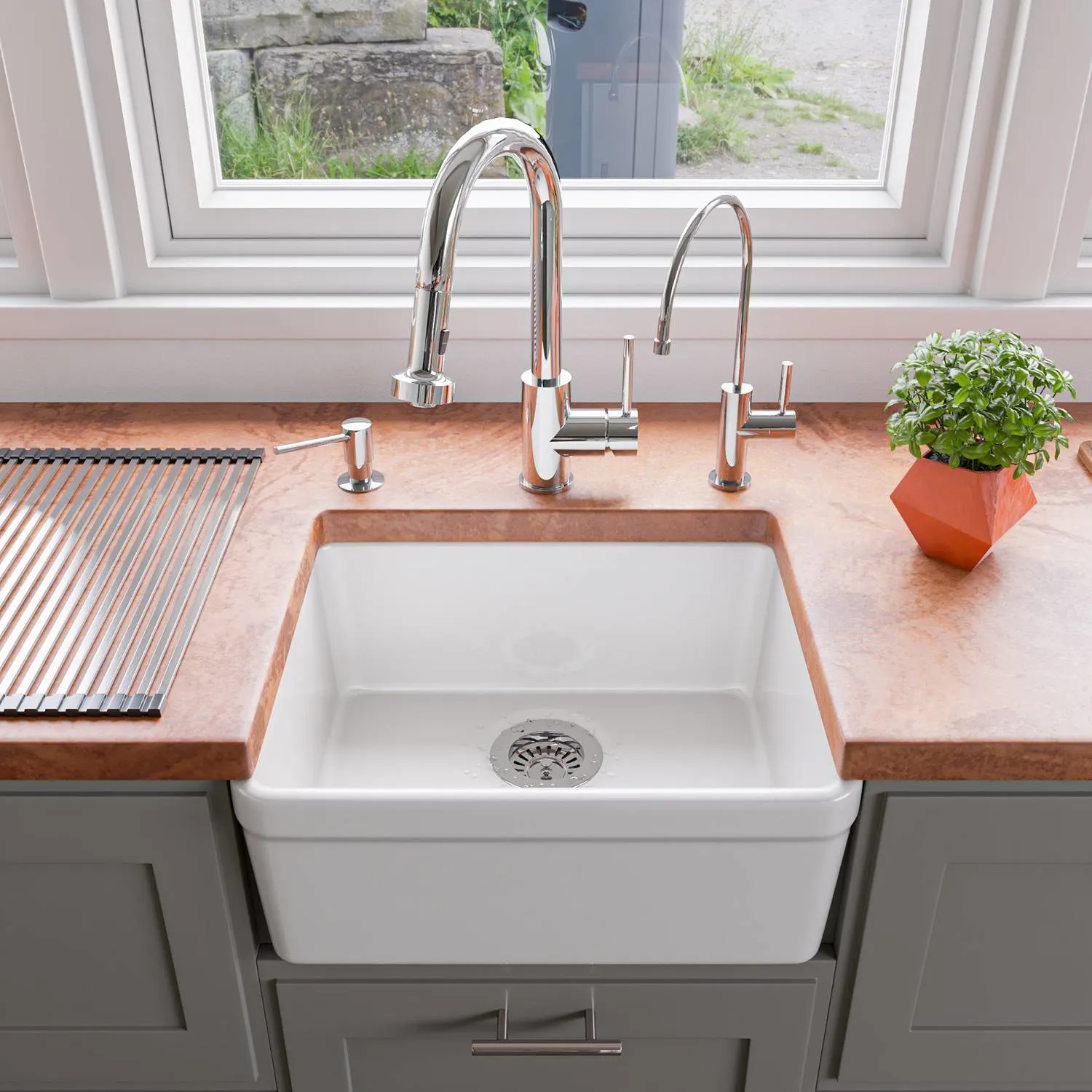 ALFI AB507 20 inch Single Bowl Fireclay Farm Kitchen Sink - image 6