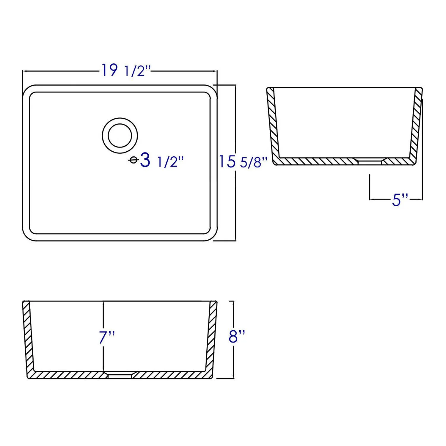 ALFI AB507 20 inch Single Bowl Fireclay Farm Kitchen Sink - image 9