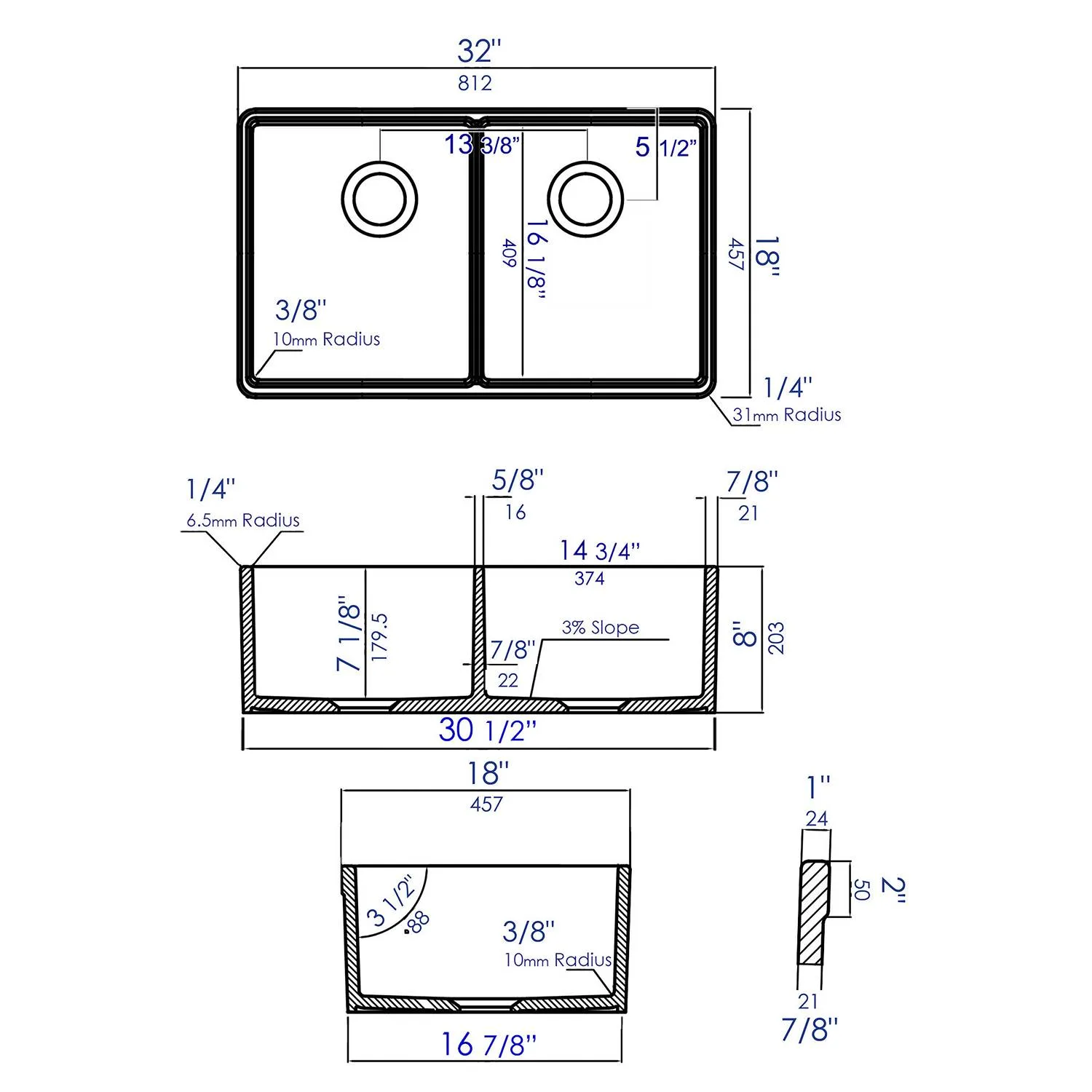 ALFI AB512UM 32 inch Double Bowl Fireclay Undermount Kitchen Sink - image 7