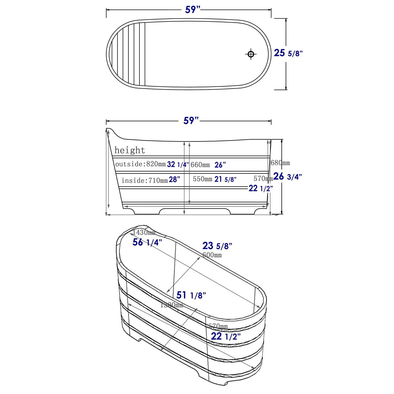 ALFI AB1103 59 inch Cedar Free Standing Bathtub With Bench - image 11