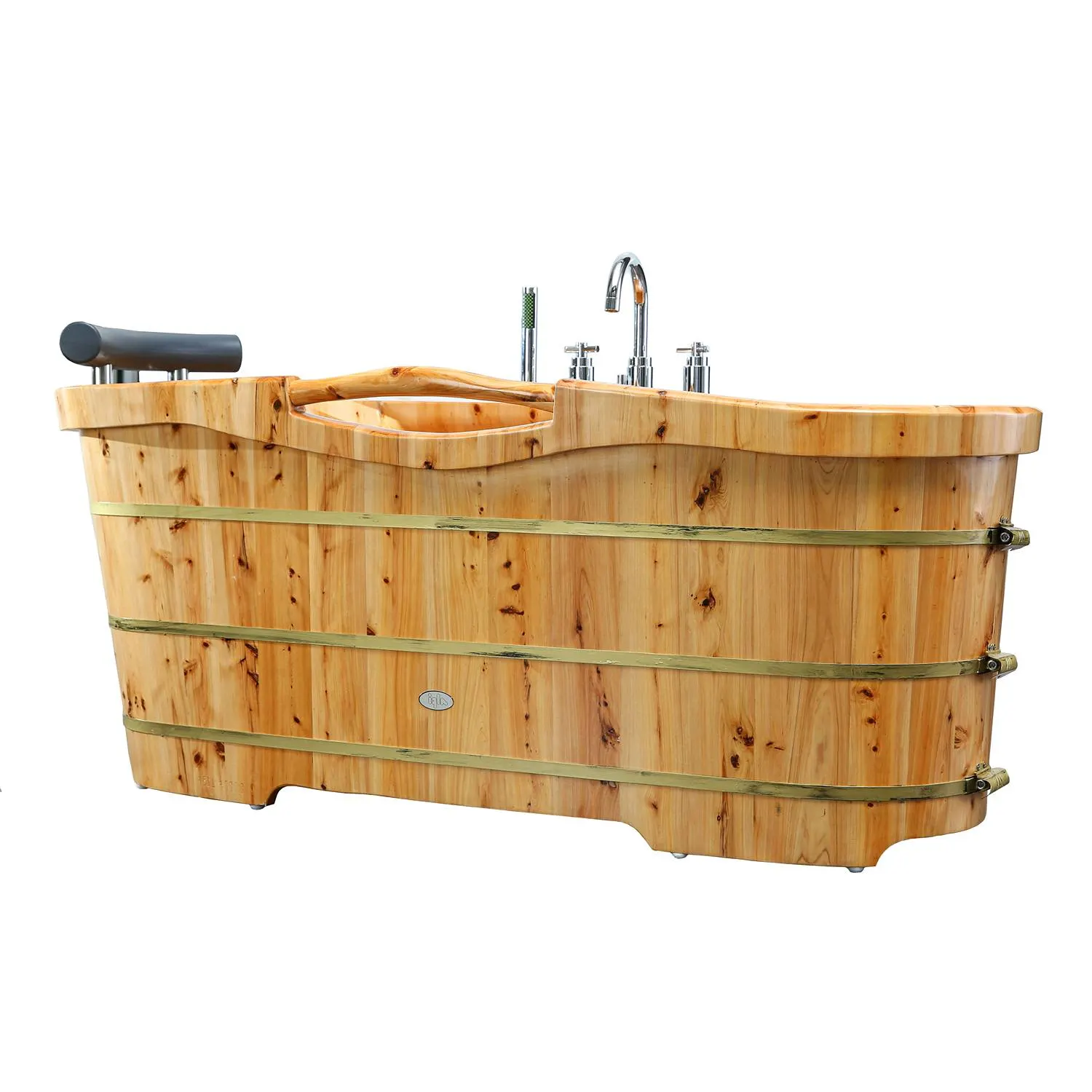 ALFI AB1136 61 inch Cedar Free Standing Bathtub With Chrome Tub Filler